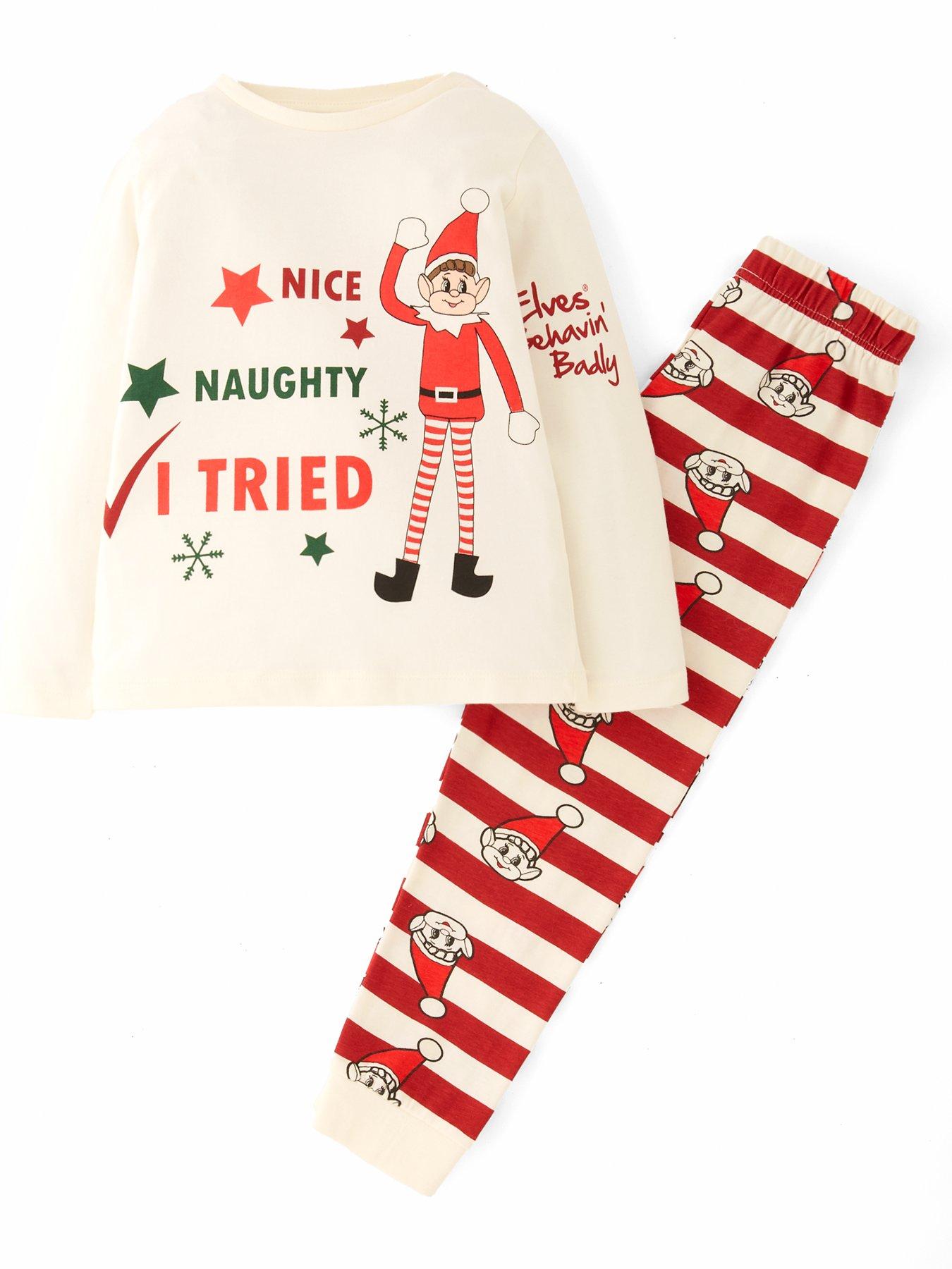 front image of character-elves-behaving-badly-christmas-pyjamas-cream