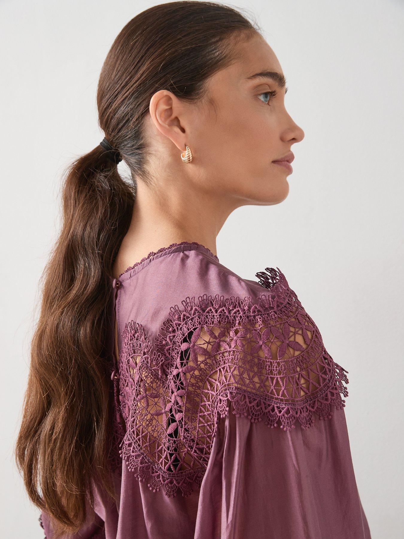 Image 5 of 7 of The Very Collection Premium Lace Insert Blouse - Purple