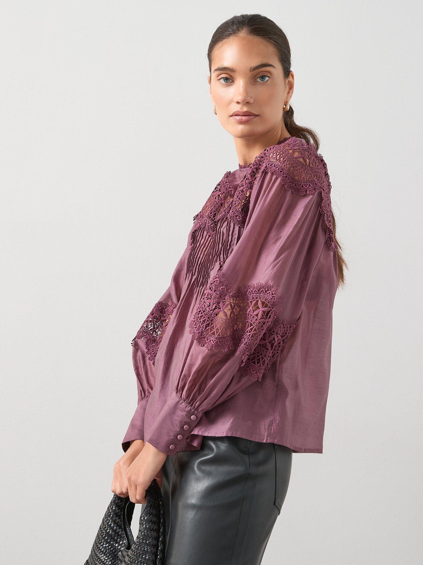 Image 6 of 7 of The Very Collection Premium Lace Insert Blouse - Purple