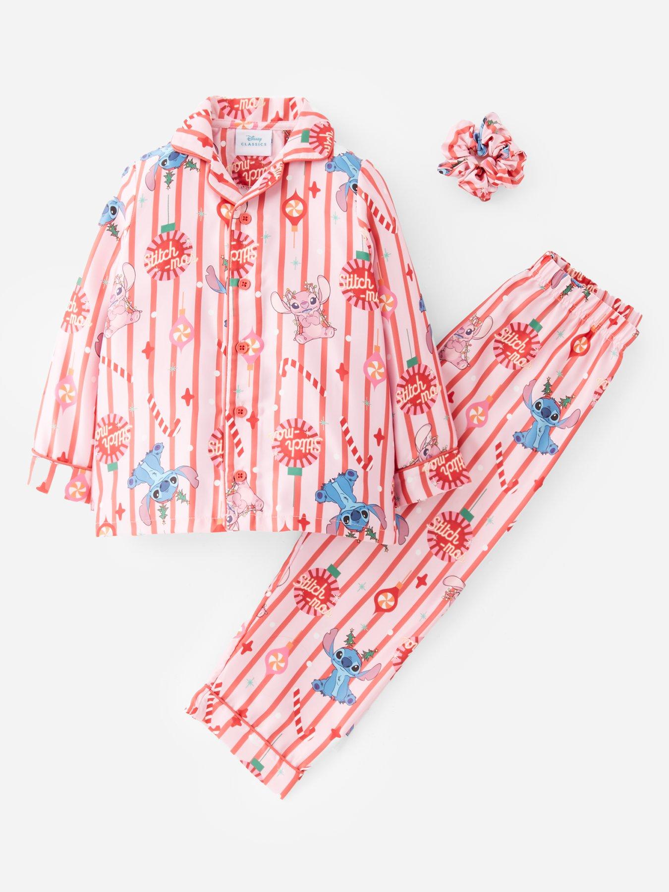  image of disney-lilo-stitch-angel-amp-stitch-festive-satin-pyjamas-with-scrunchie-red