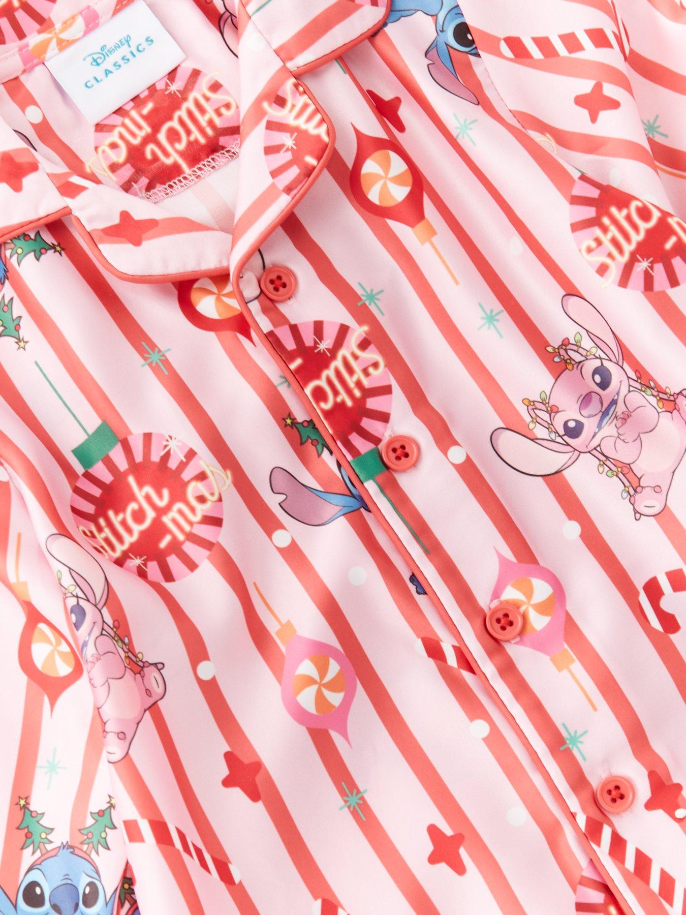 image of disney-lilo-stitch-angel-amp-stitch-festive-satin-pyjamas-with-scrunchie-red