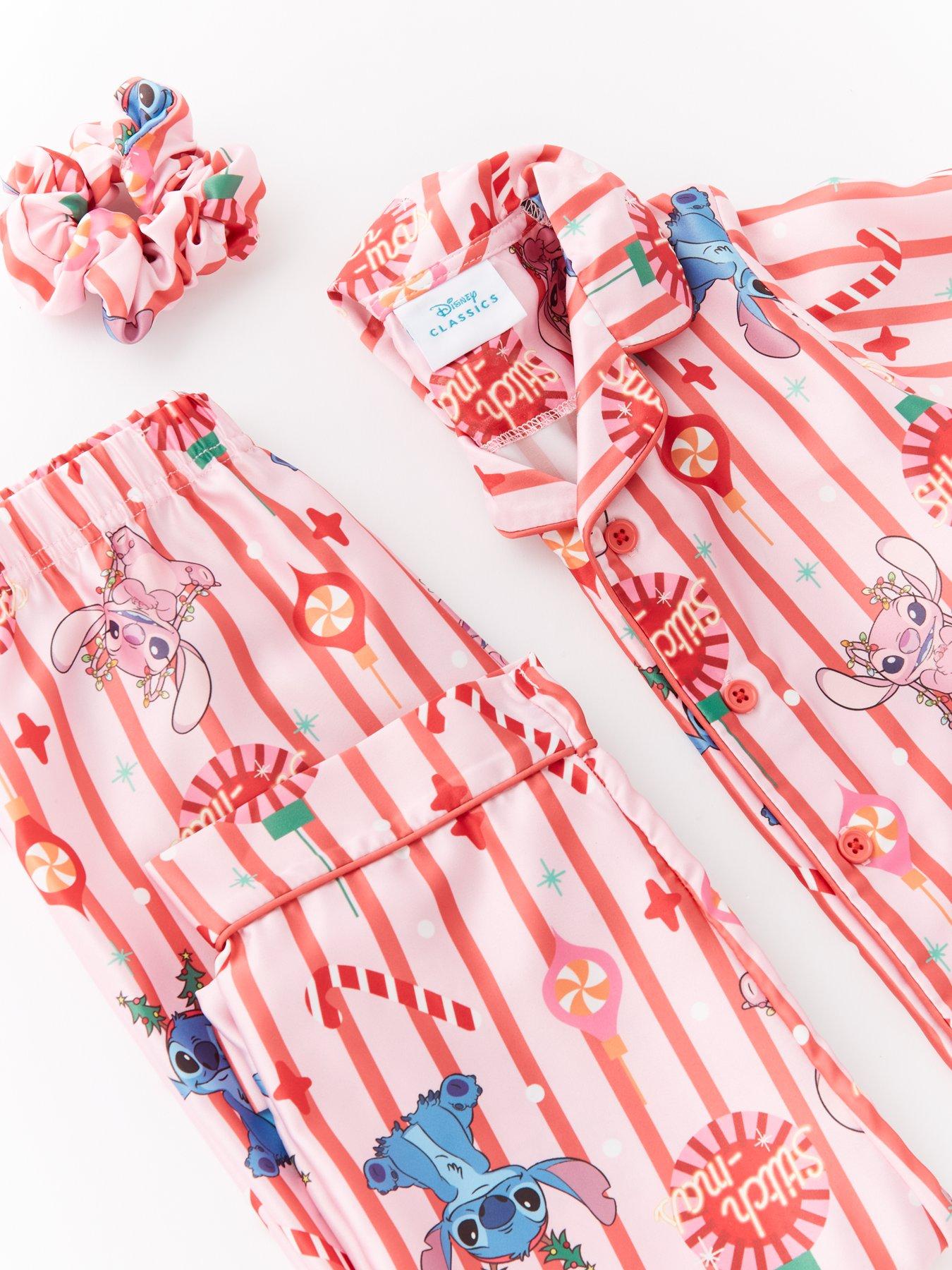 Image 4 of 4 of Disney Lilo & Stitch Angel &amp; Stitch Festive Satin Pyjamas With Scrunchie - Red