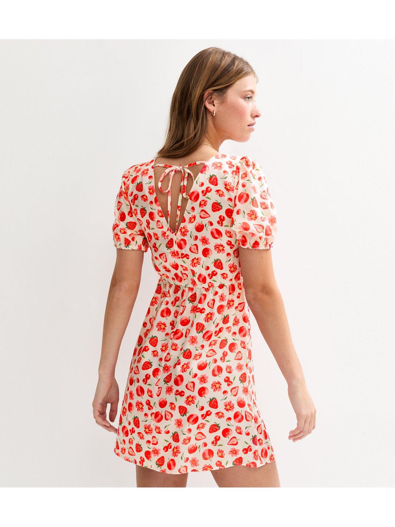 stillFront image of new-look-strawberry-print-tie-back-satin-mini-dress-white