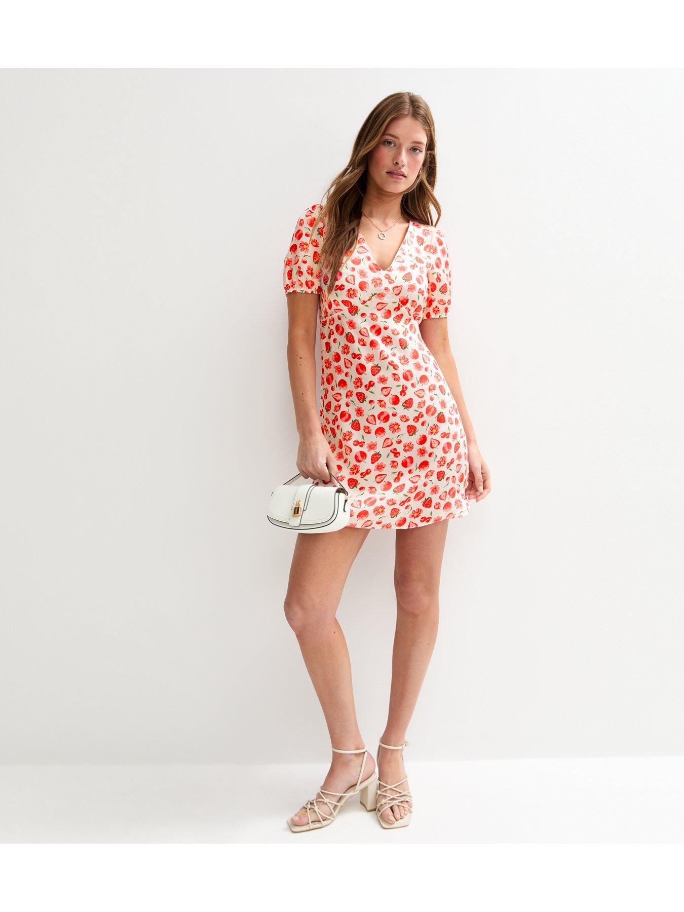 image of new-look-strawberry-print-tie-back-satin-mini-dress-white
