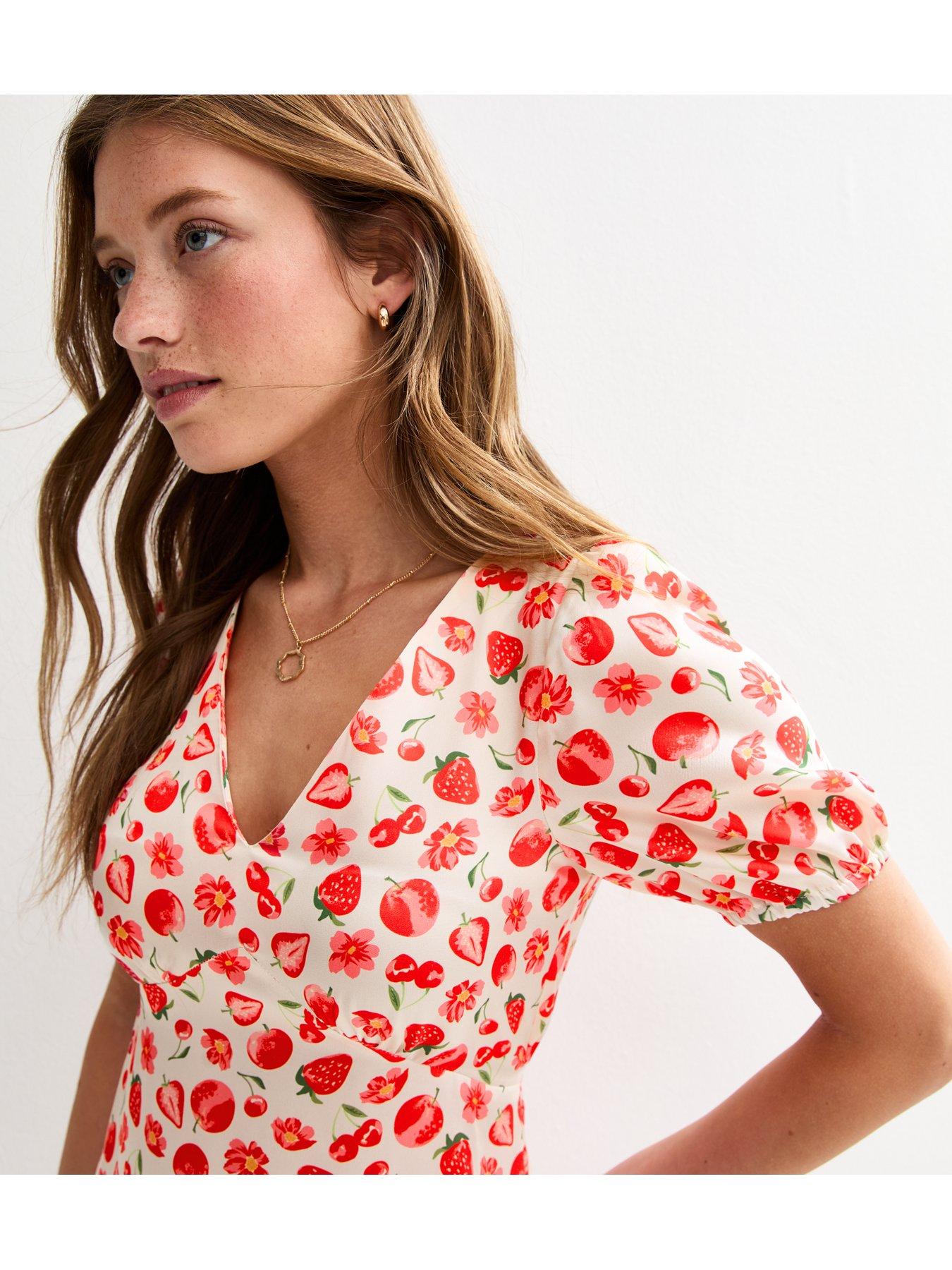  image of new-look-strawberry-print-tie-back-satin-mini-dress-white