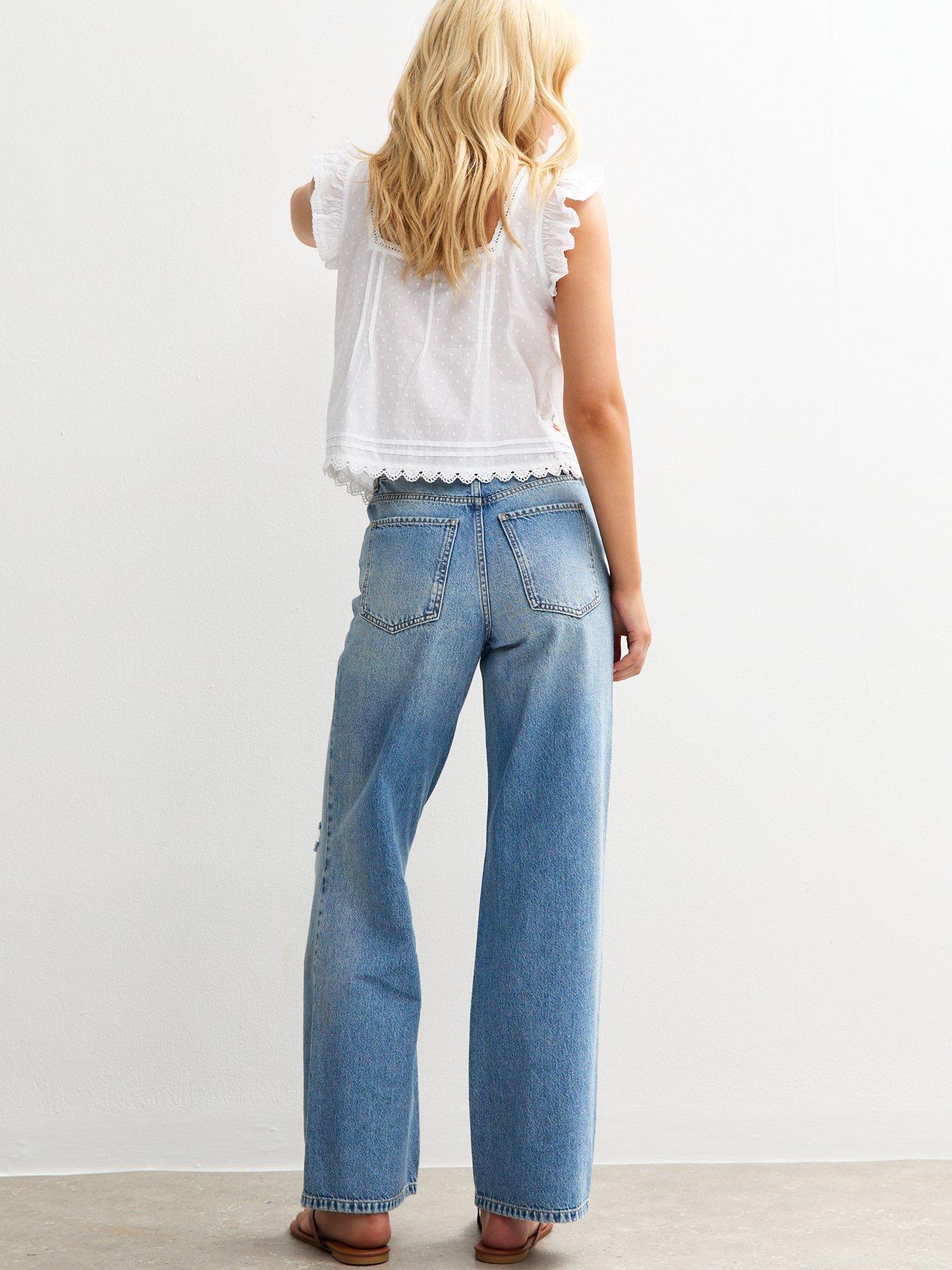 stillFront image of new-look-blue-high-waist-ripped-knee-adalae-wide-leg-jeans
