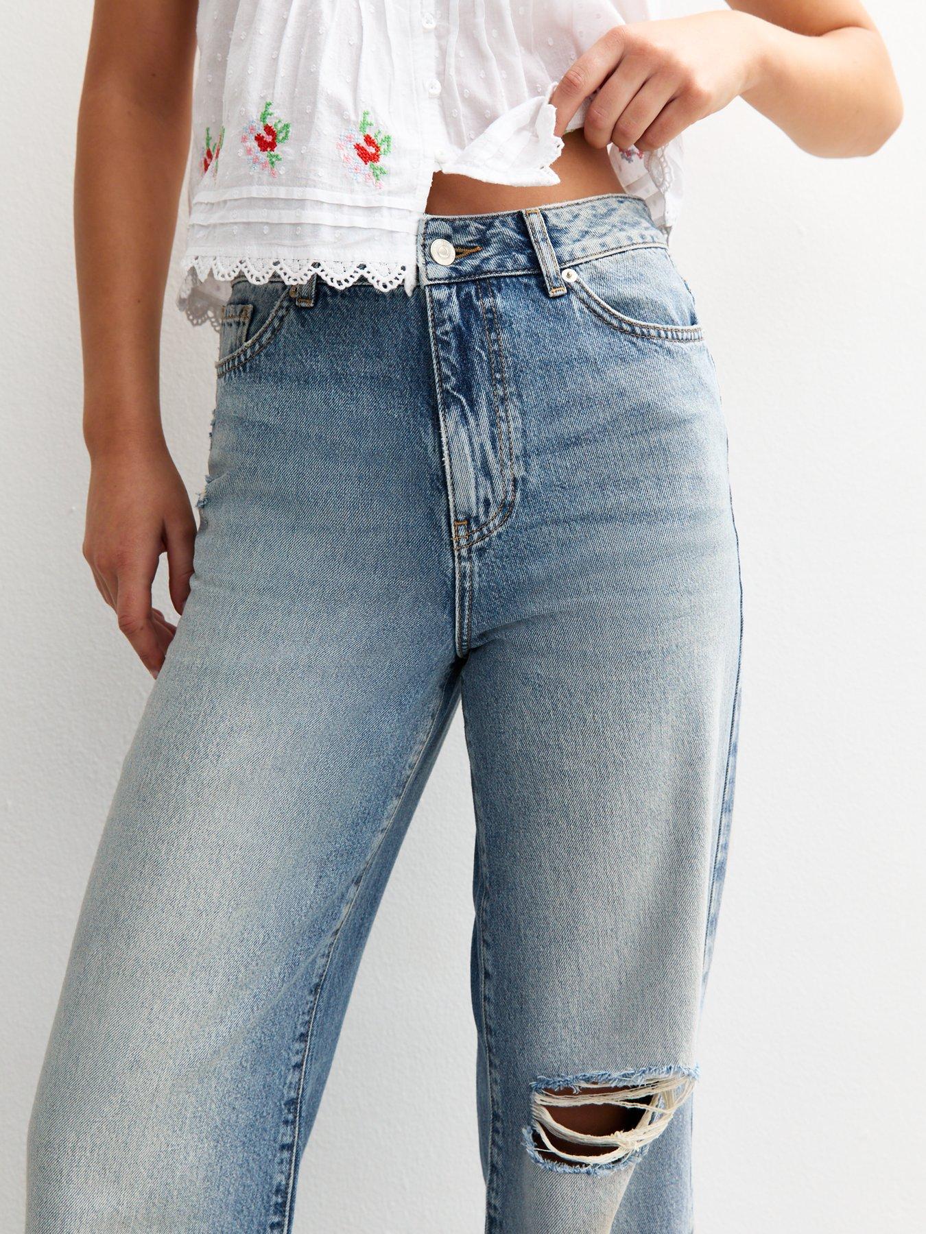  image of new-look-blue-high-waist-ripped-knee-adalae-wide-leg-jeans