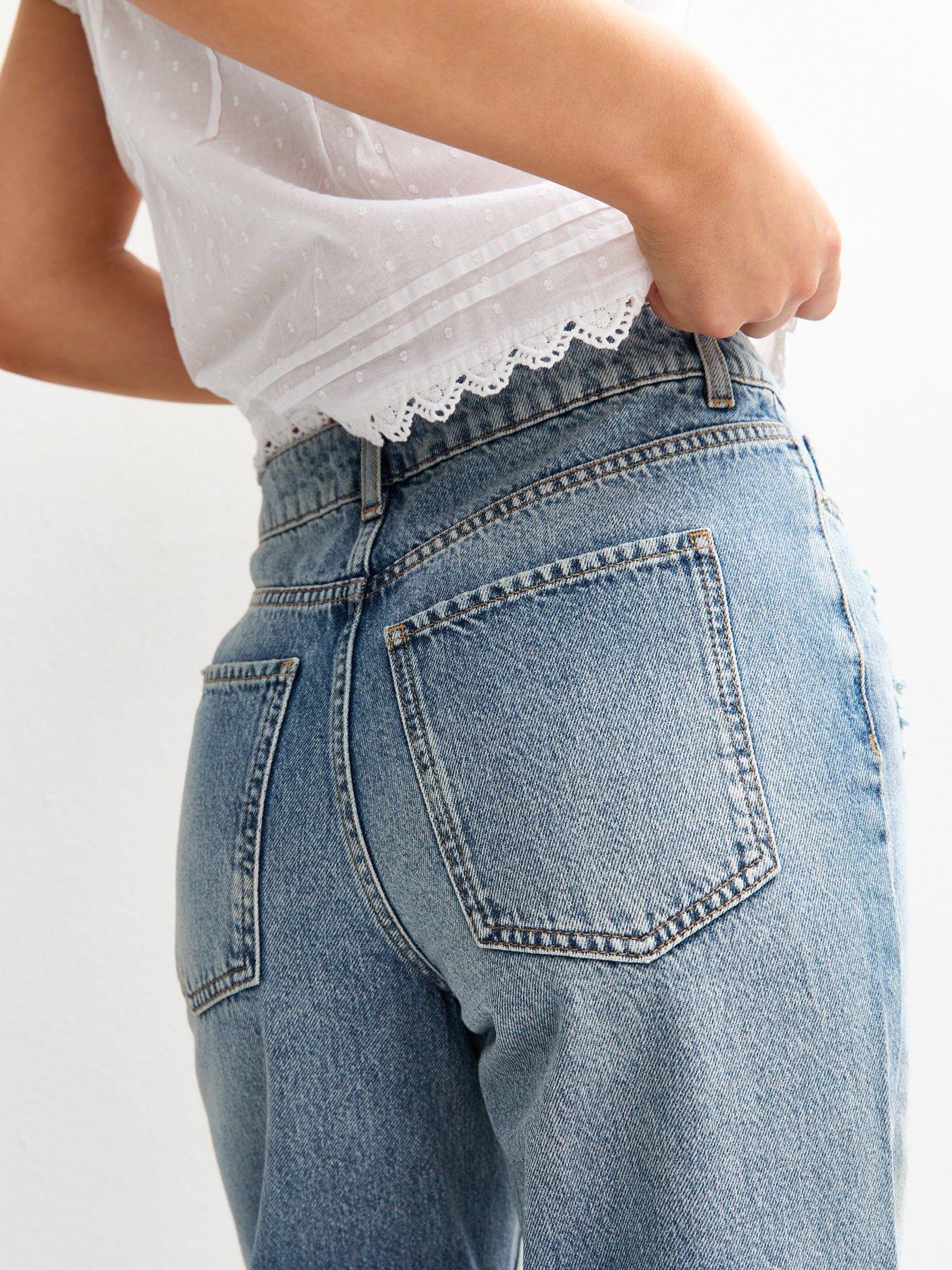  image of new-look-blue-high-waist-ripped-knee-adalae-wide-leg-jeans