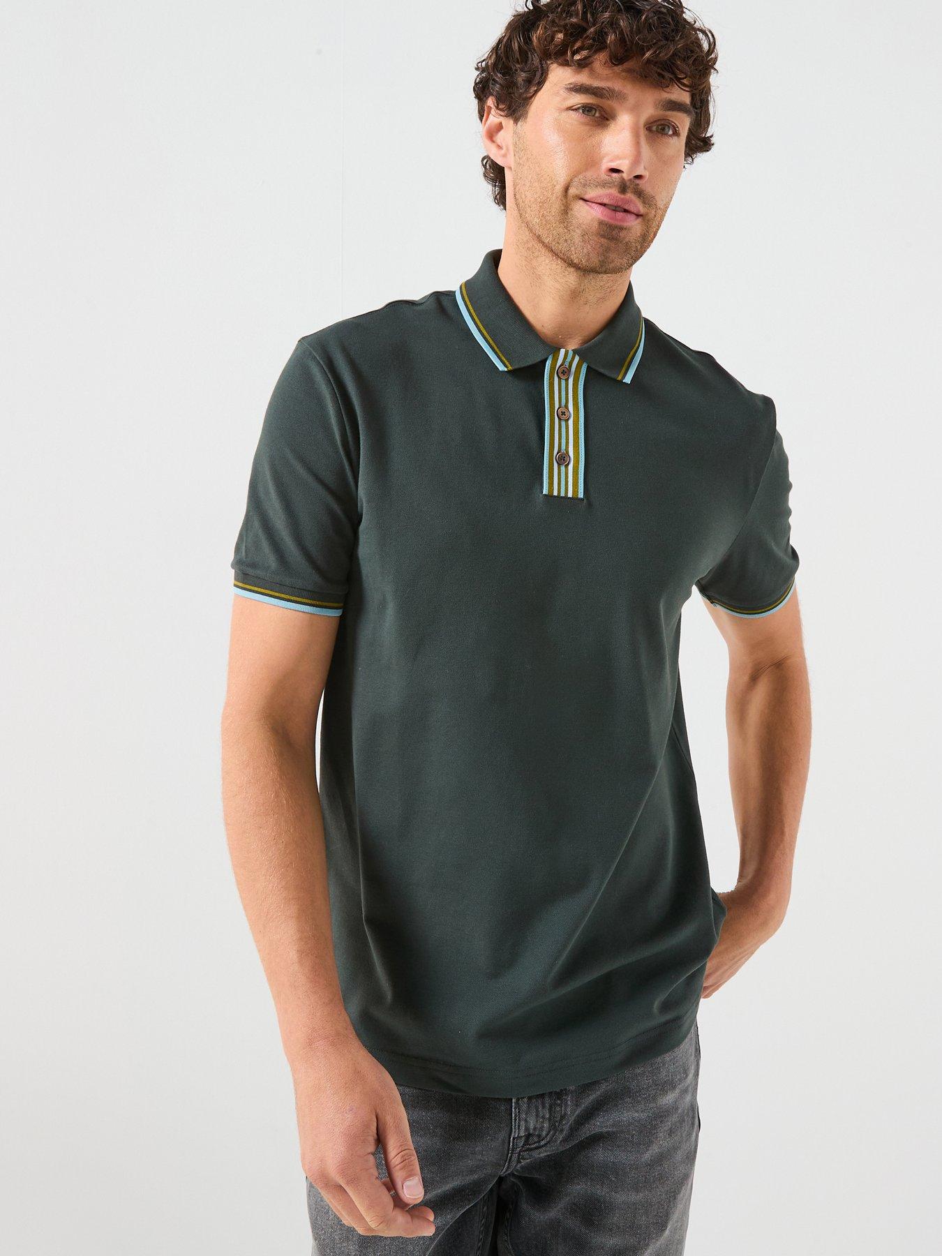 PS PAUL SMITH Ps Paul Smith Stripe Contrast Tipped Polo Shirt - Green