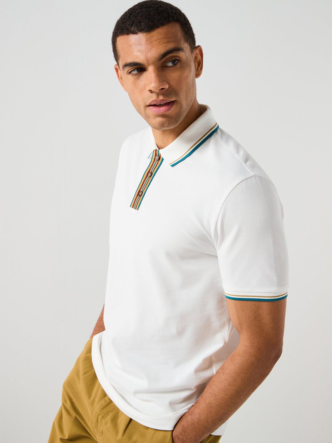 PS PAUL SMITH Stripe Contrast Tipped Polo Shirt - White