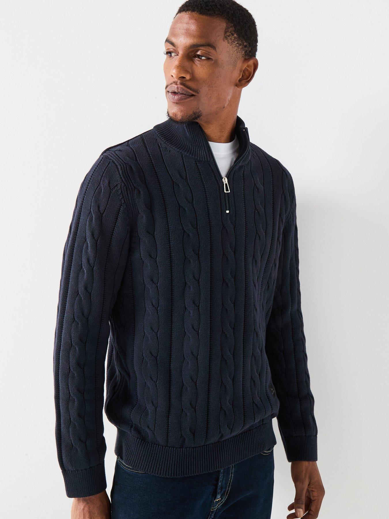 undefined Regular Fit Cable Half Zip Knitted Jumper - Navy