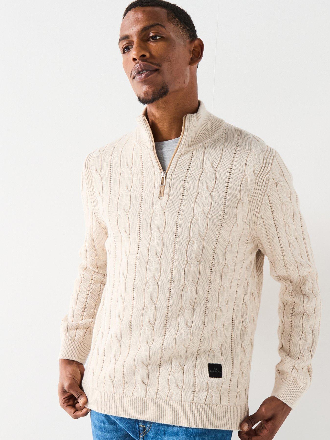 undefined Regular Fit Cable Half Zip Knitted Jumper - Light Beige