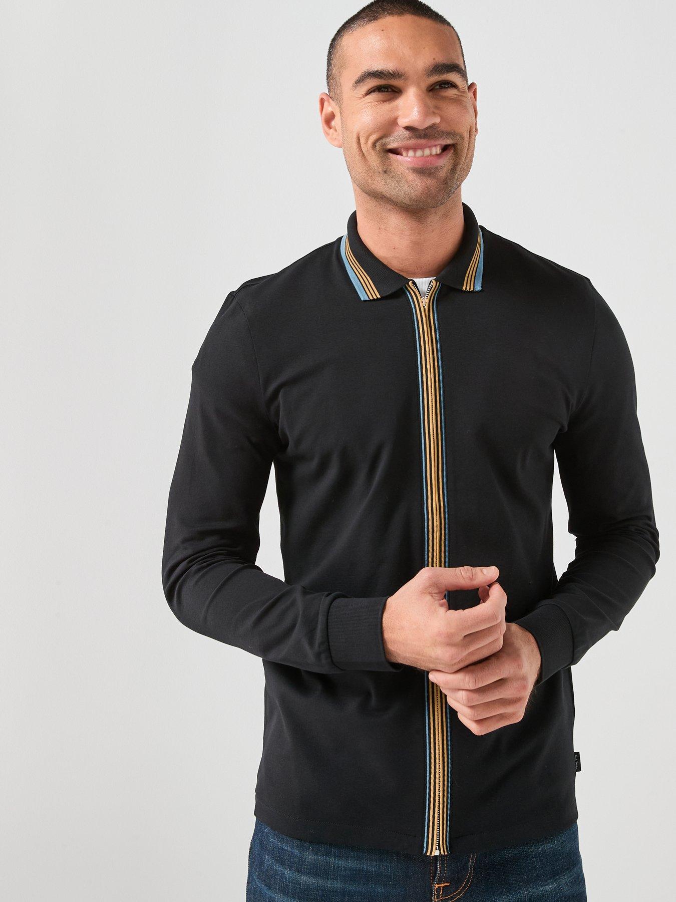PS PAUL SMITH Full Zip Long Sleeve Polo Shirt - Black