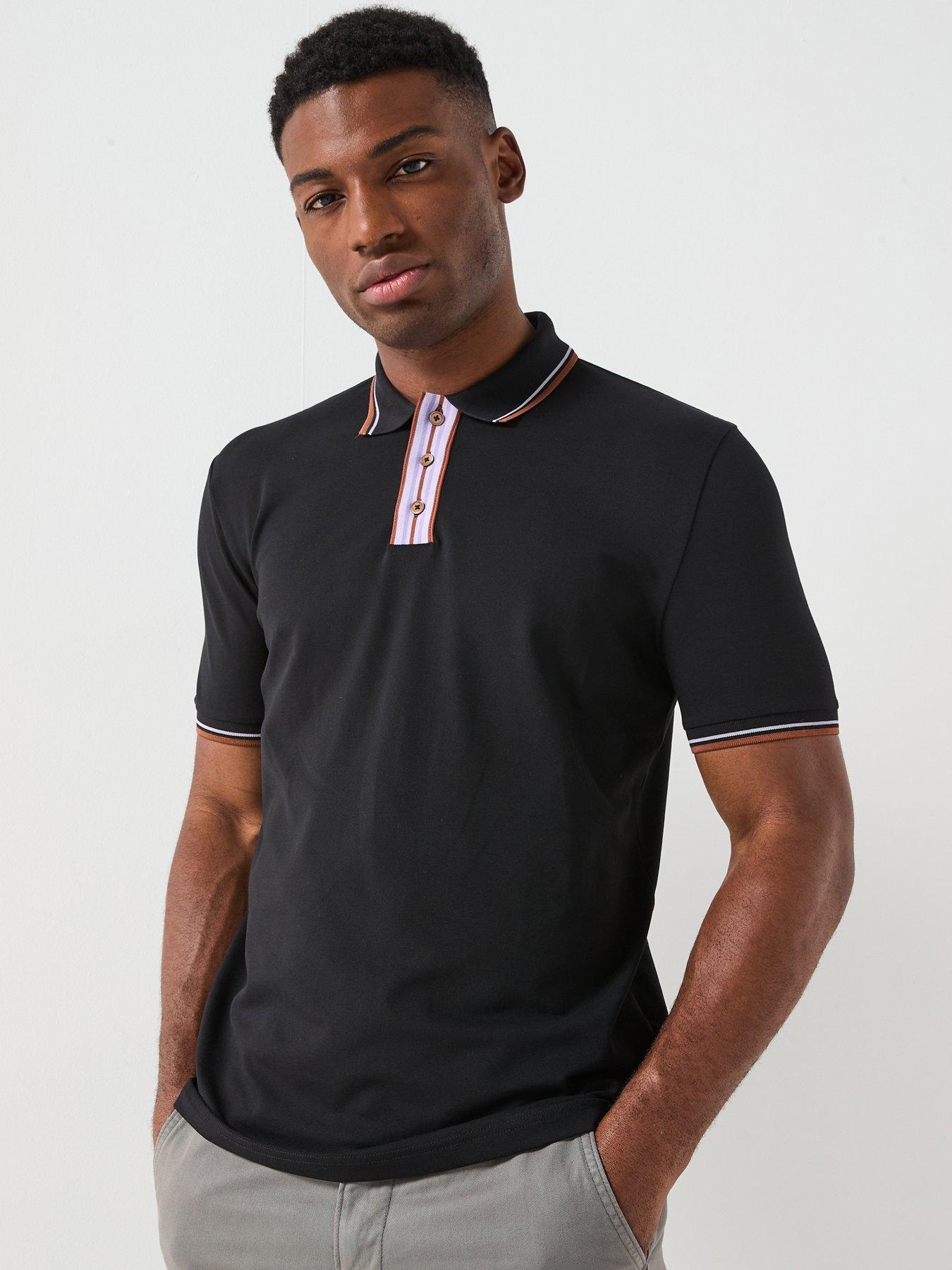 PS PAUL SMITH Stripe Contrast Tipped Polo Shirt - Black