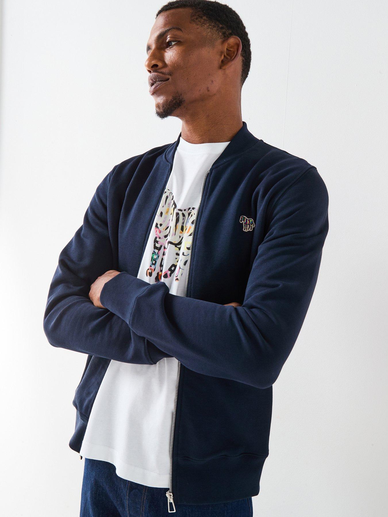 undefined Regular Fit Zebra Zip Sweat Bomber - Navy
