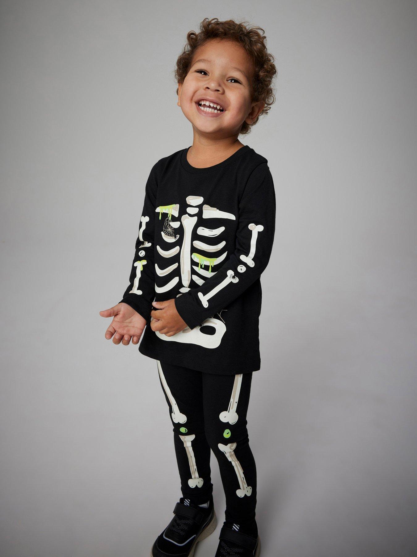 undefined Mini Boys Glow In The Dark Halloween Skeleton Set - Black