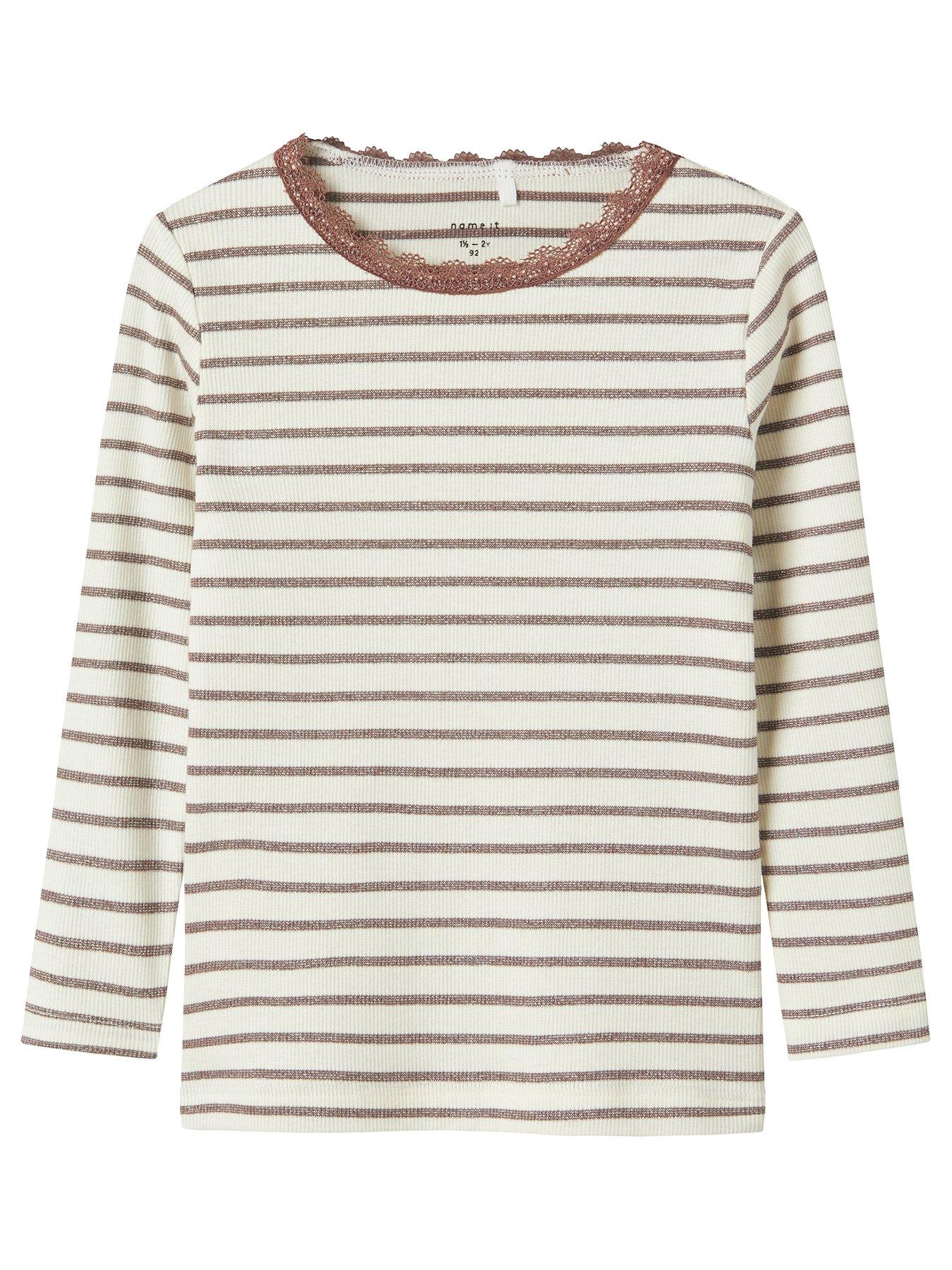 undefined Mini Girls Striped Long Sleeve Tshirt - Brown