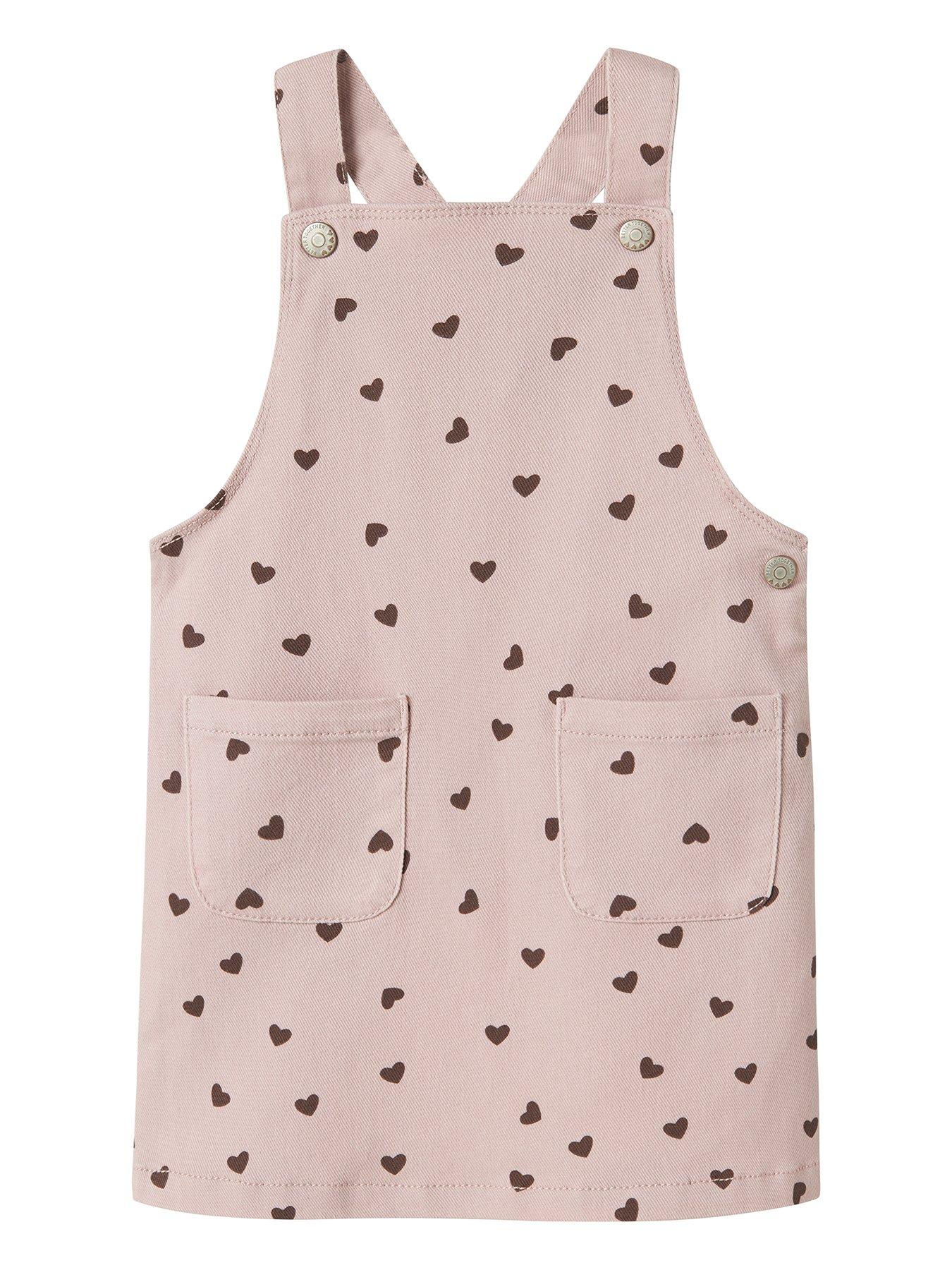 undefined Mini Girls Heart Print Dungaree Dress - Pink