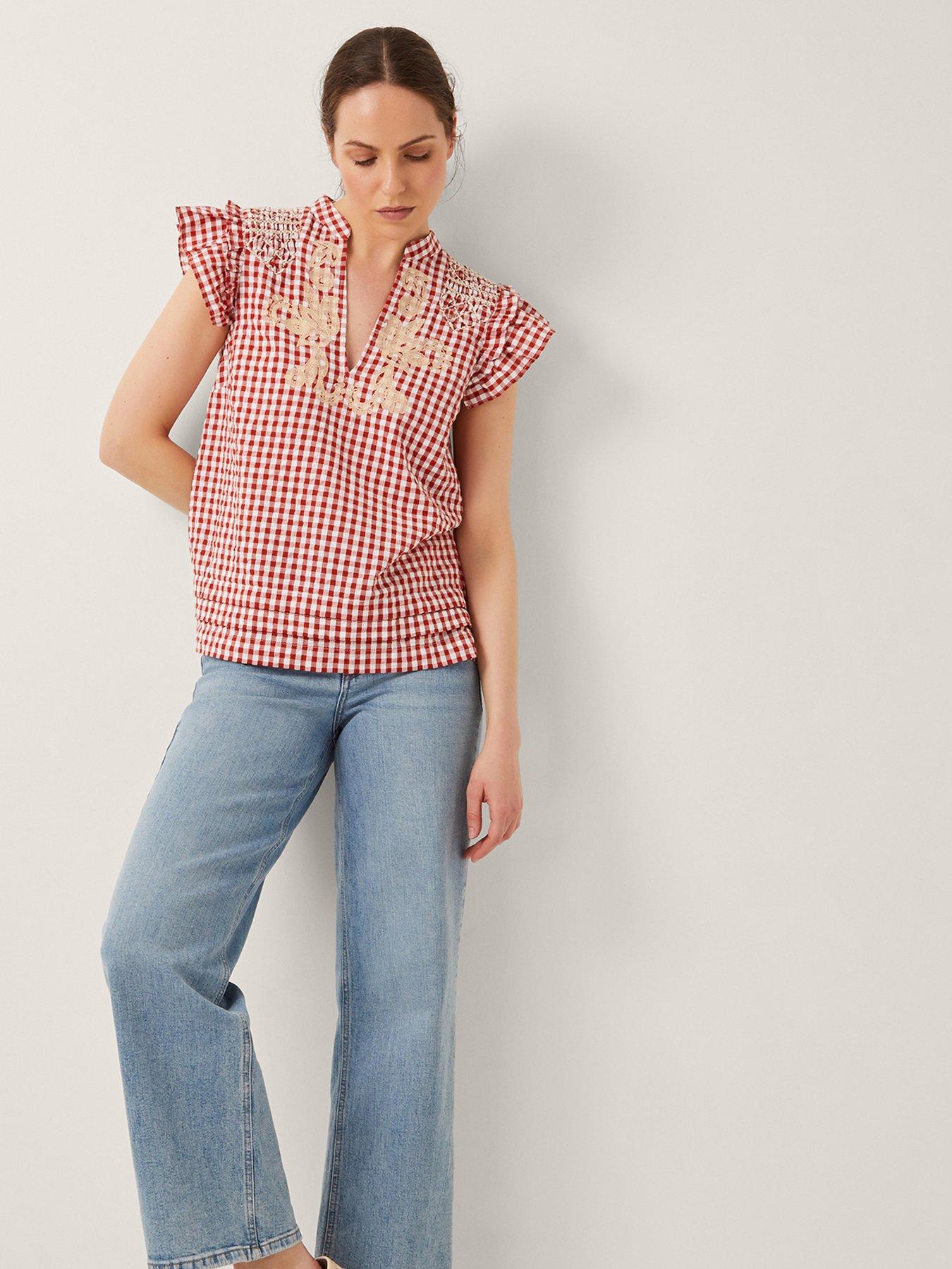 undefined Greta Gingham Top - Red