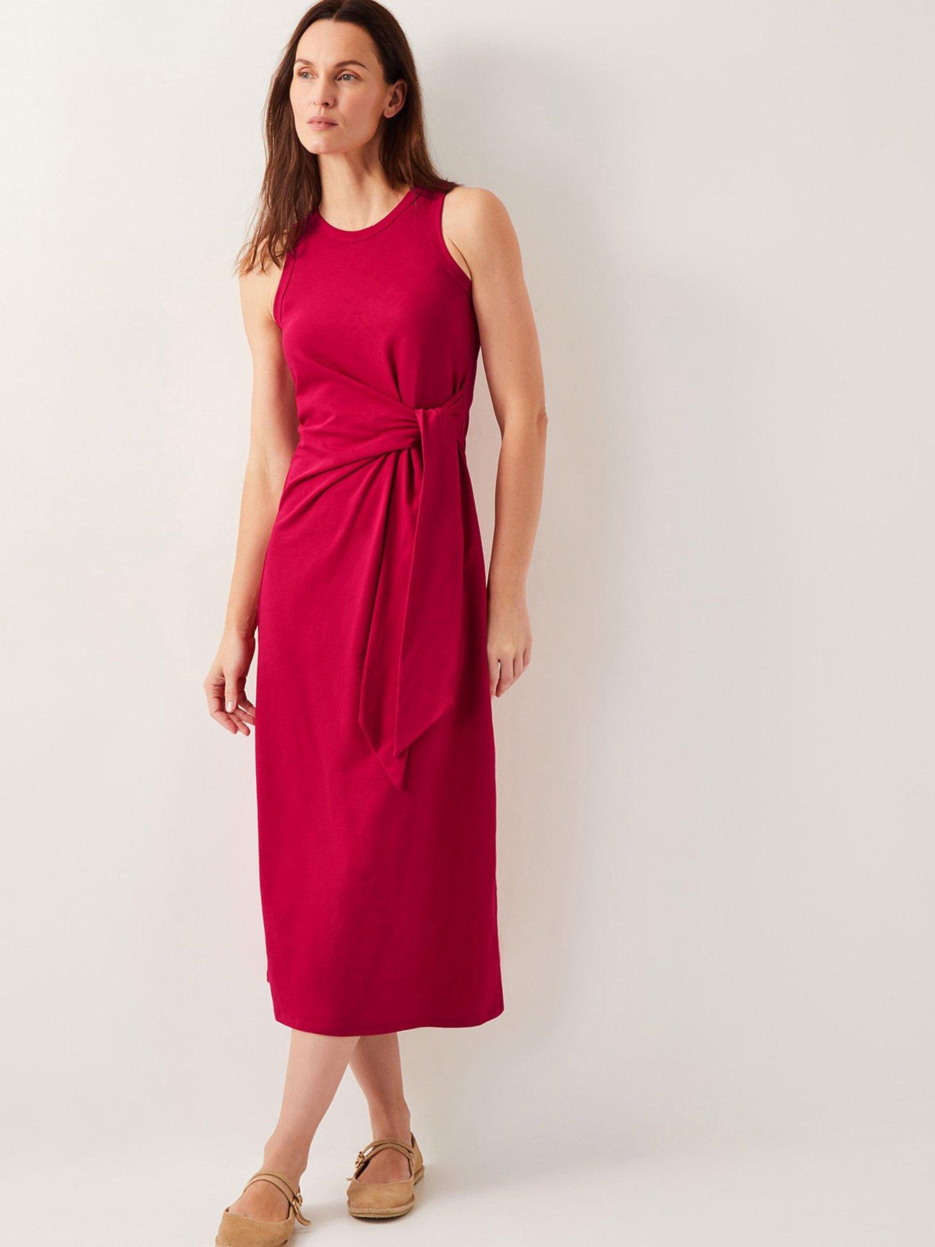 undefined Tie Side Column Dress - Red
