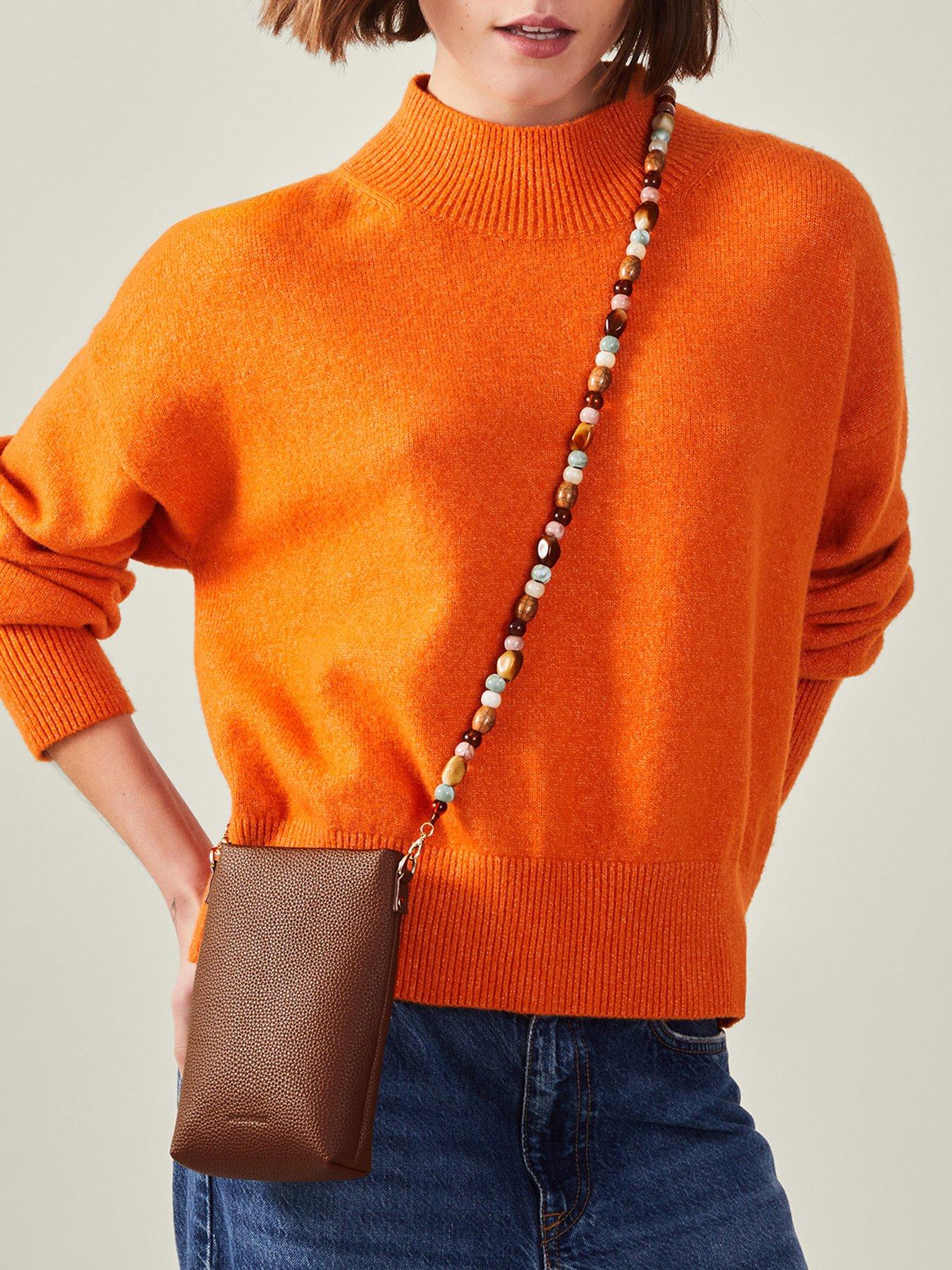  image of accessorize-beaded-strap-phone-bag-tan