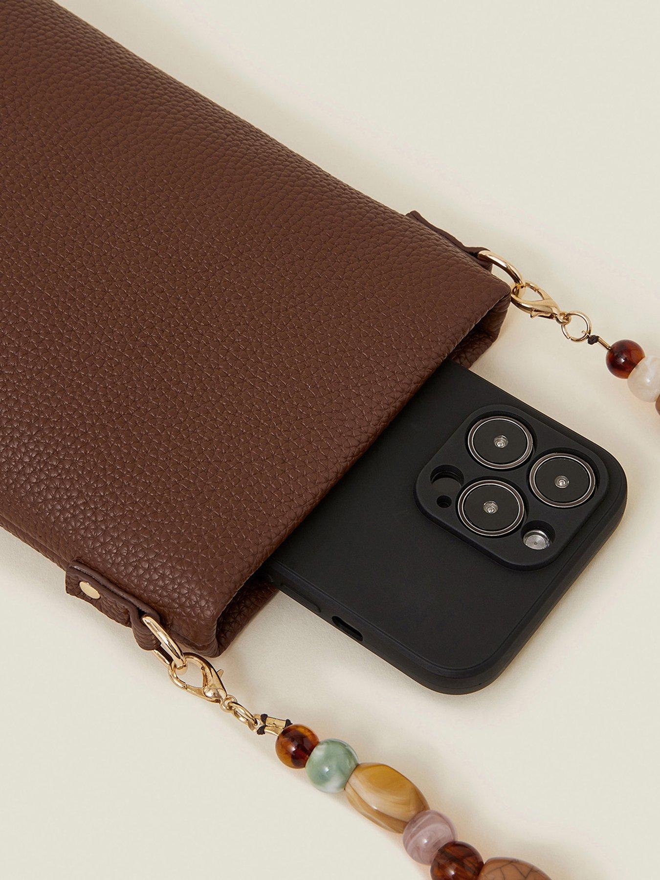  image of accessorize-beaded-strap-phone-bag-tan