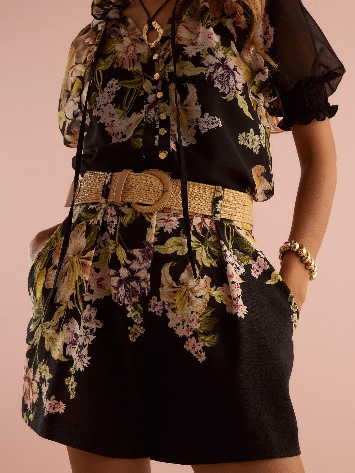 Image 4 of 4 of River Island Floral Shorts - Black