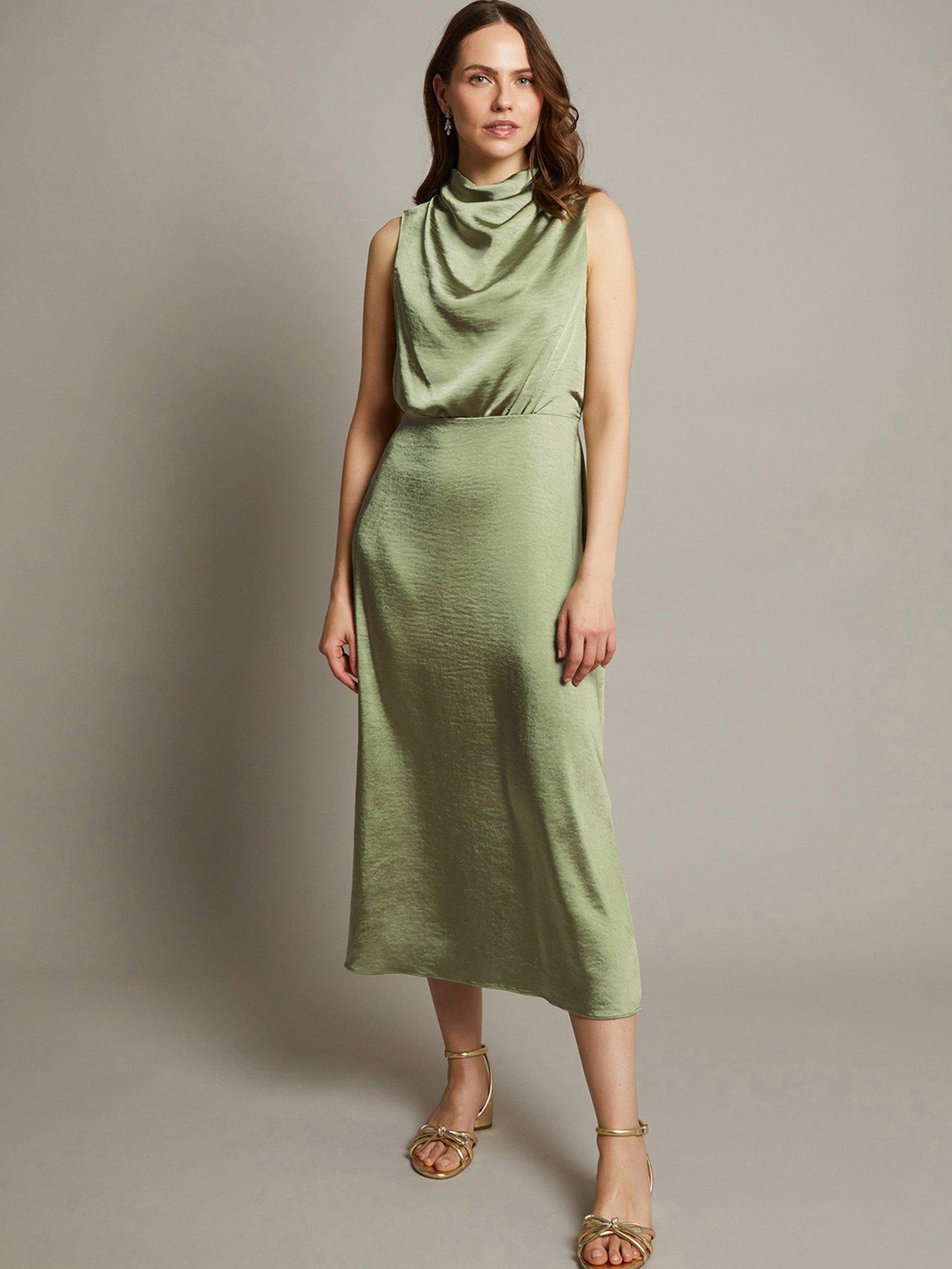 undefined Livia Satin Cowl Halter Midi Dress - Green