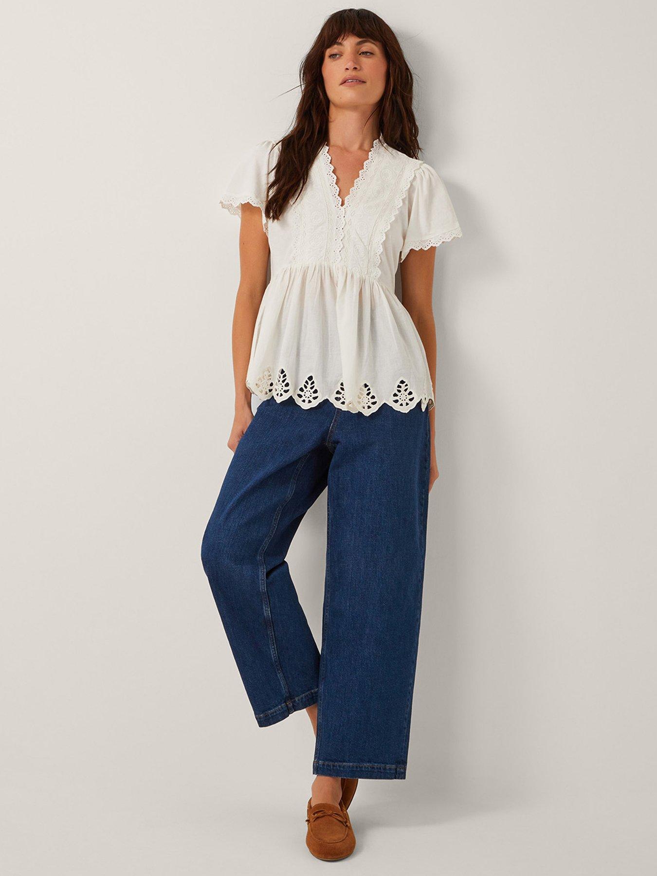 undefined Dee Detail Jersey Top - Cream