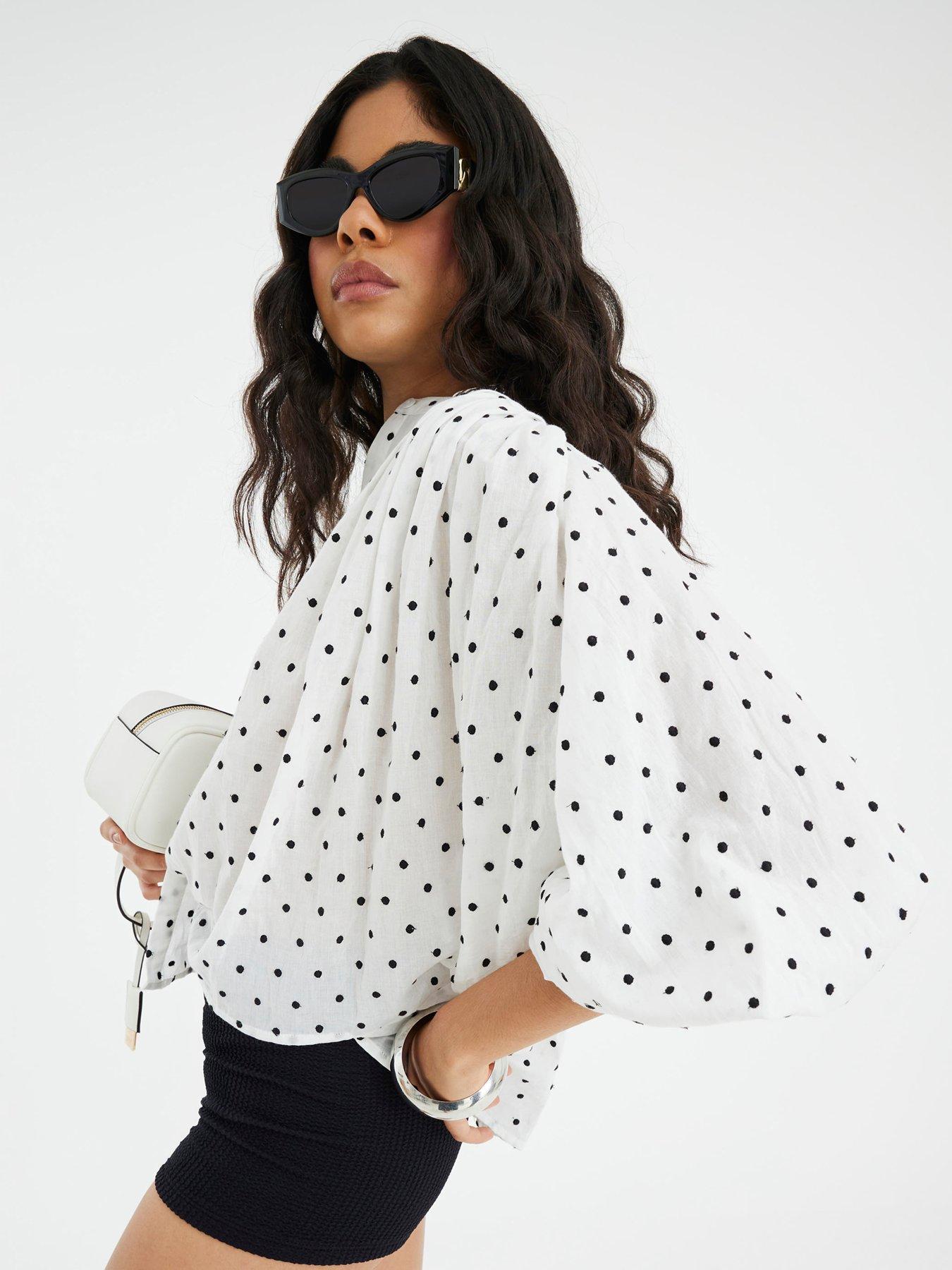 undefined Long Sleeve Full Circle Spot Blouse - White