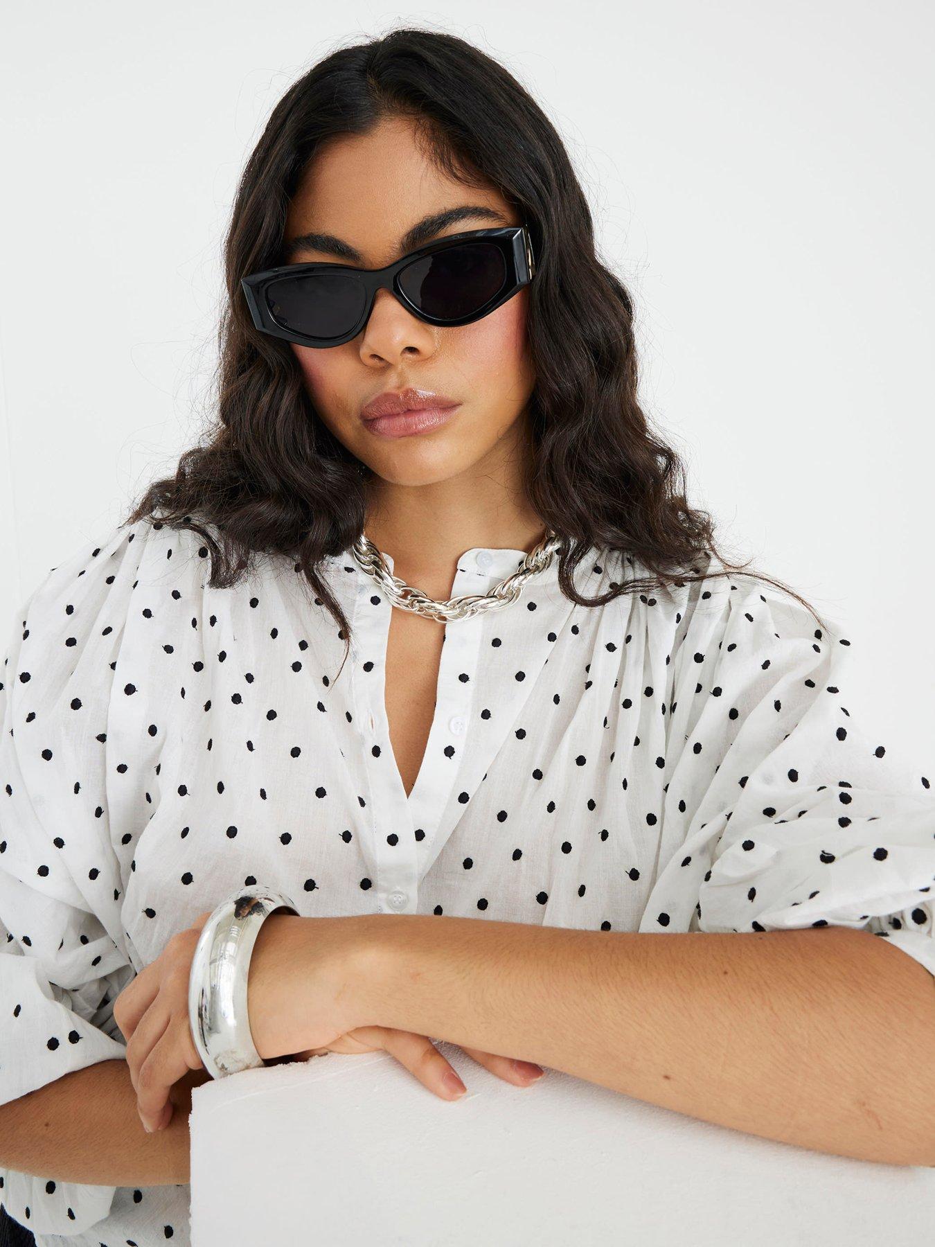 Image 4 of 4 of River Island Long Sleeve Full Circle Spot Blouse - White
