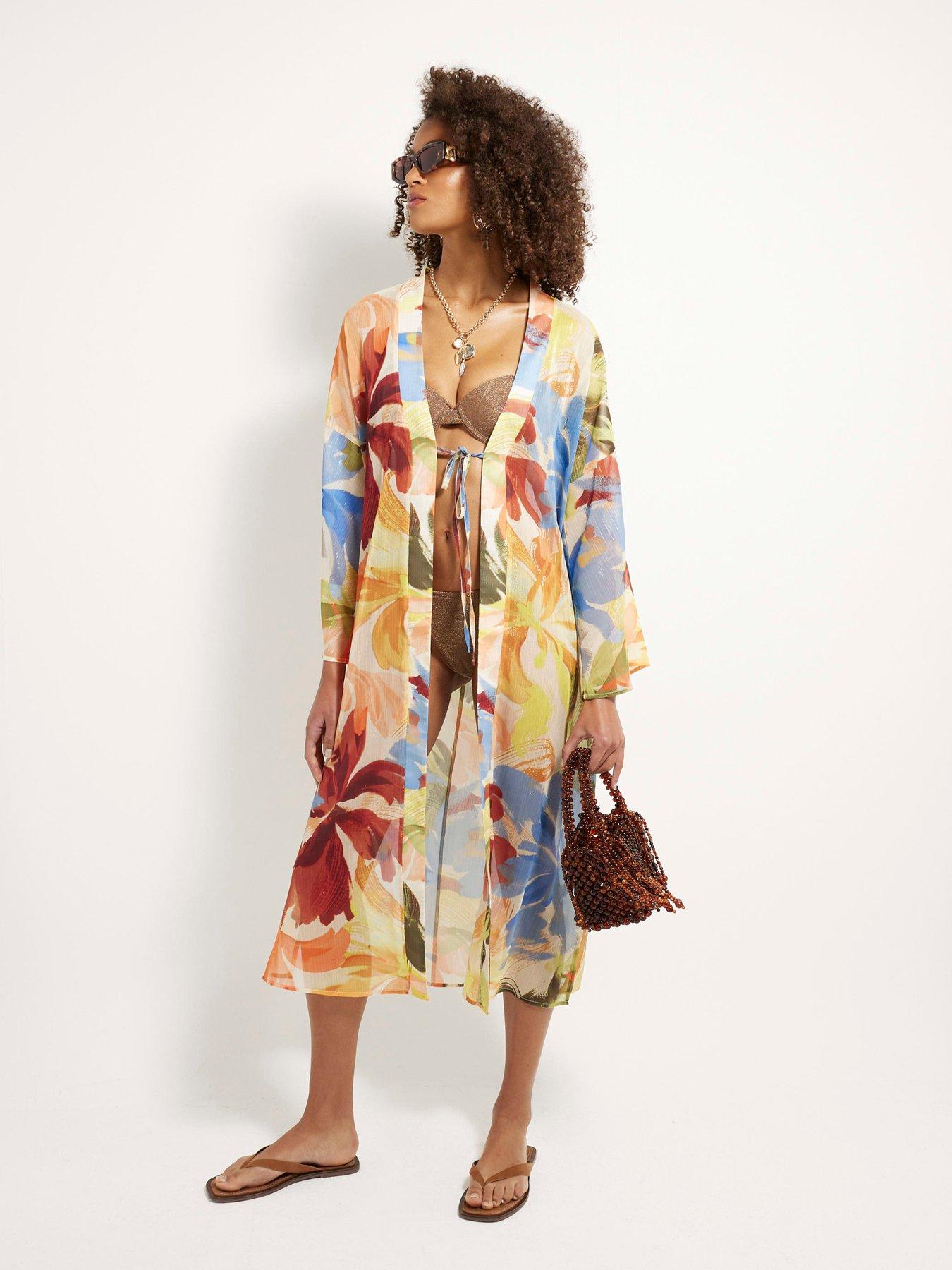 Image 1 of 4 of River Island Printed Long Line Kimono - Multi