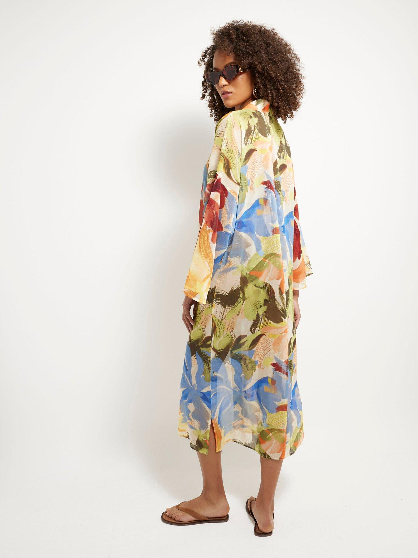 Image 2 of 4 of River Island Printed Long Line Kimono - Multi