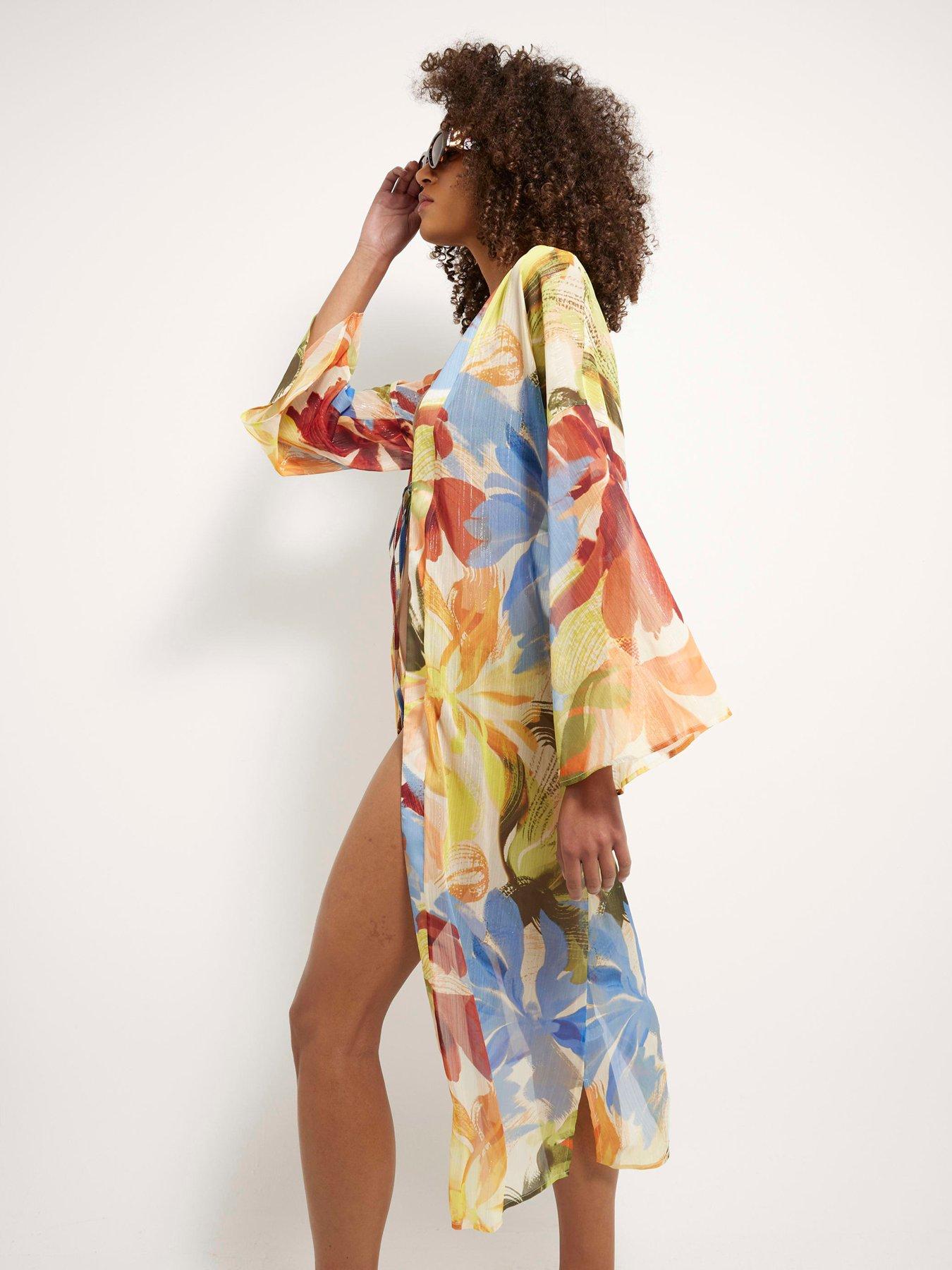Image 3 of 4 of River Island Printed Long Line Kimono - Multi
