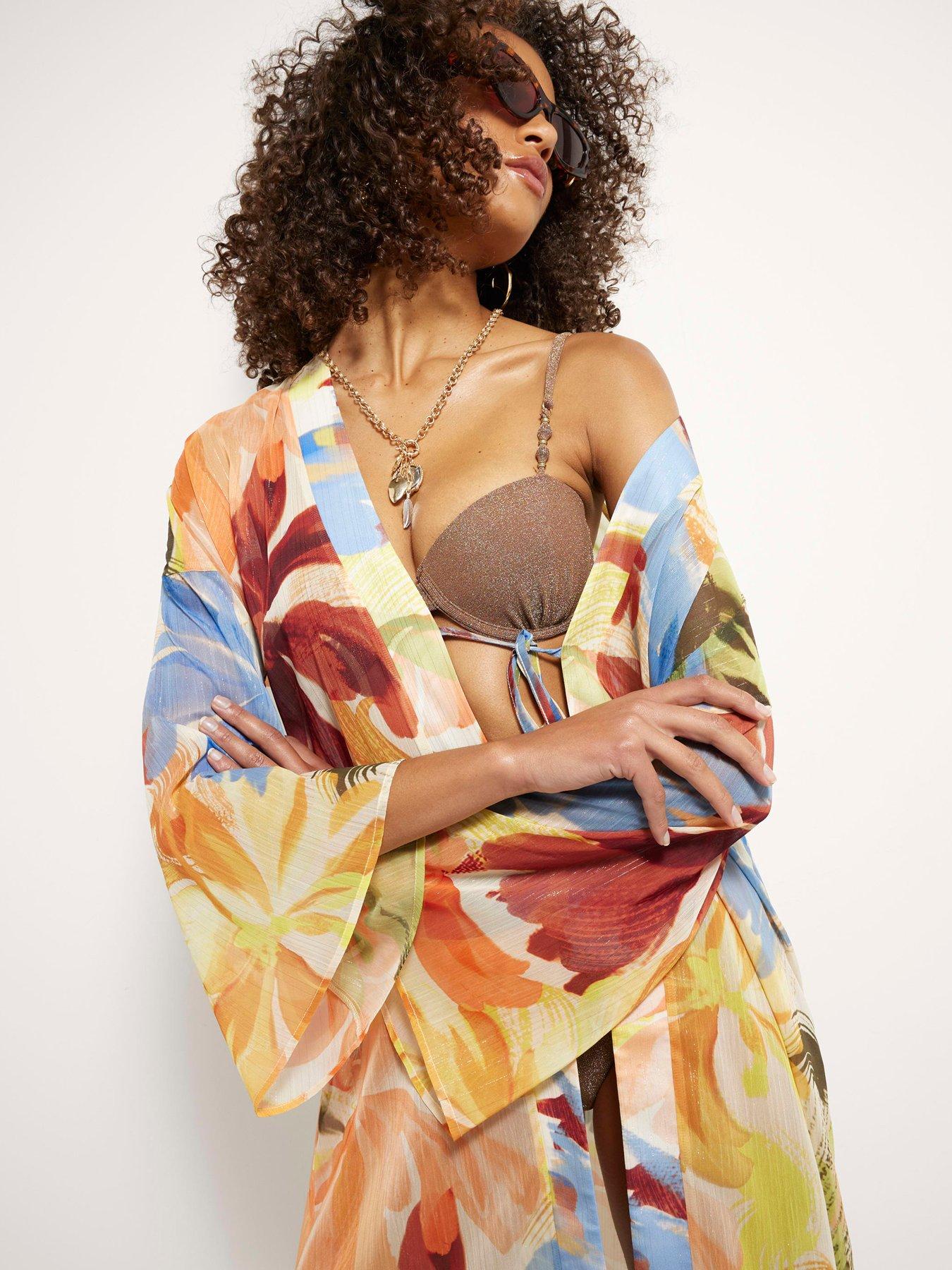 Image 4 of 4 of River Island Printed Long Line Kimono - Multi