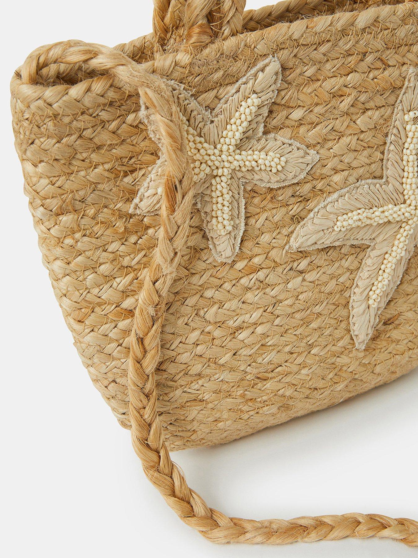 Image 4 of 5 of Accessorize Embroidered Starfish Jute Bag - Natural