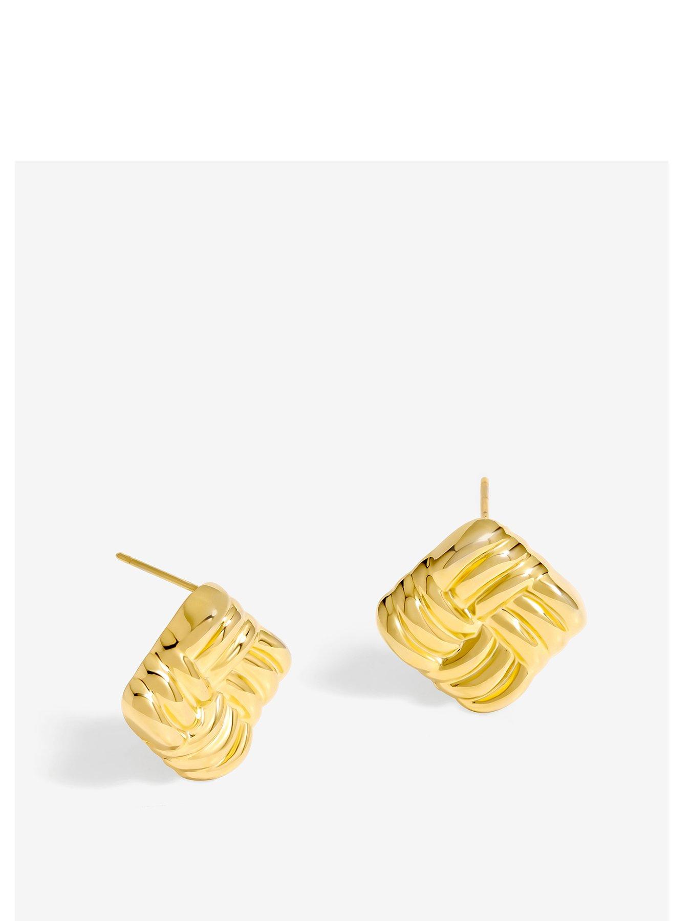 undefined Gold Plated Square Ridge Earrings