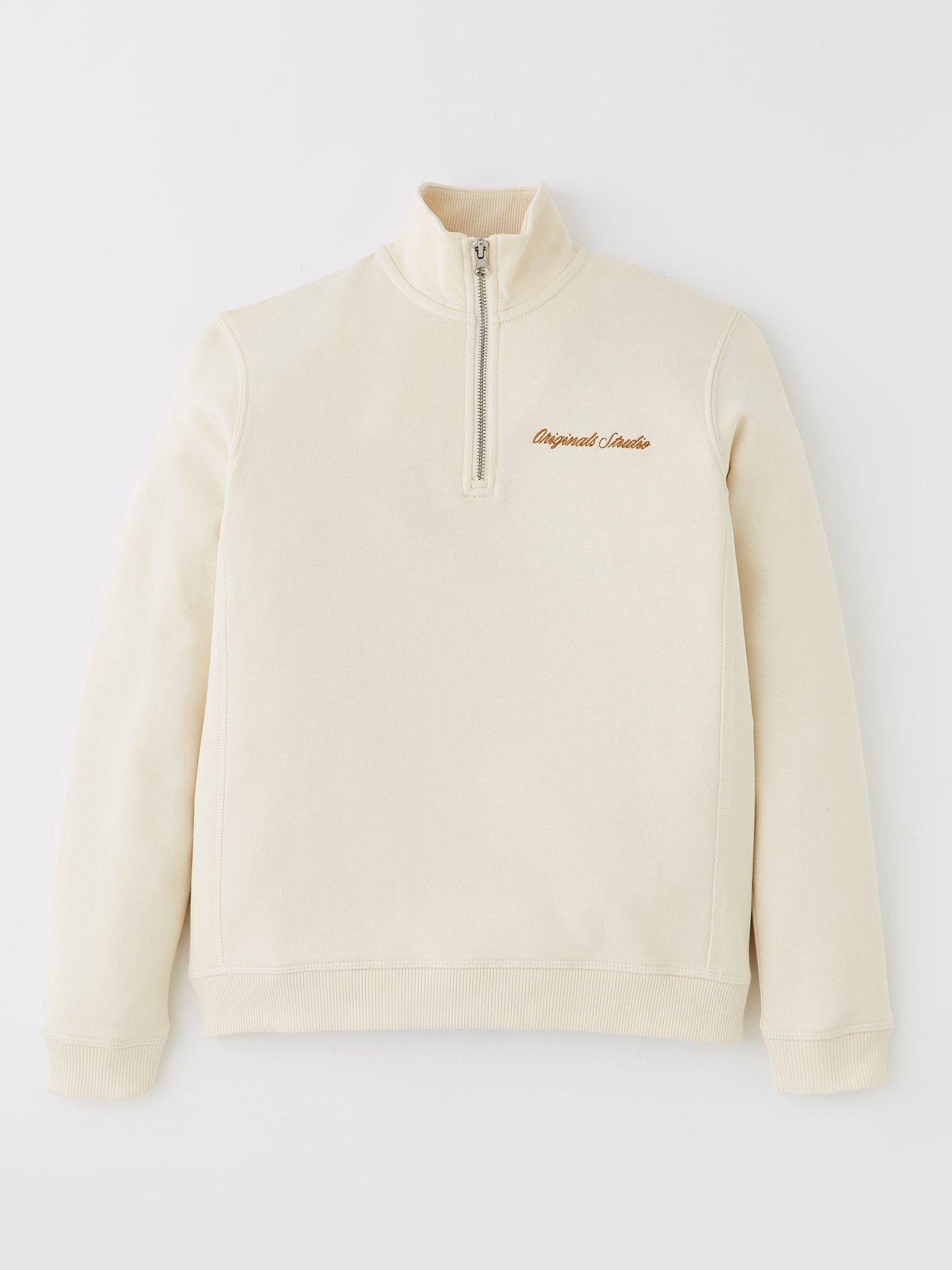 undefined Boys Embroidered Half Zip Sweatshirt - Light Cream
