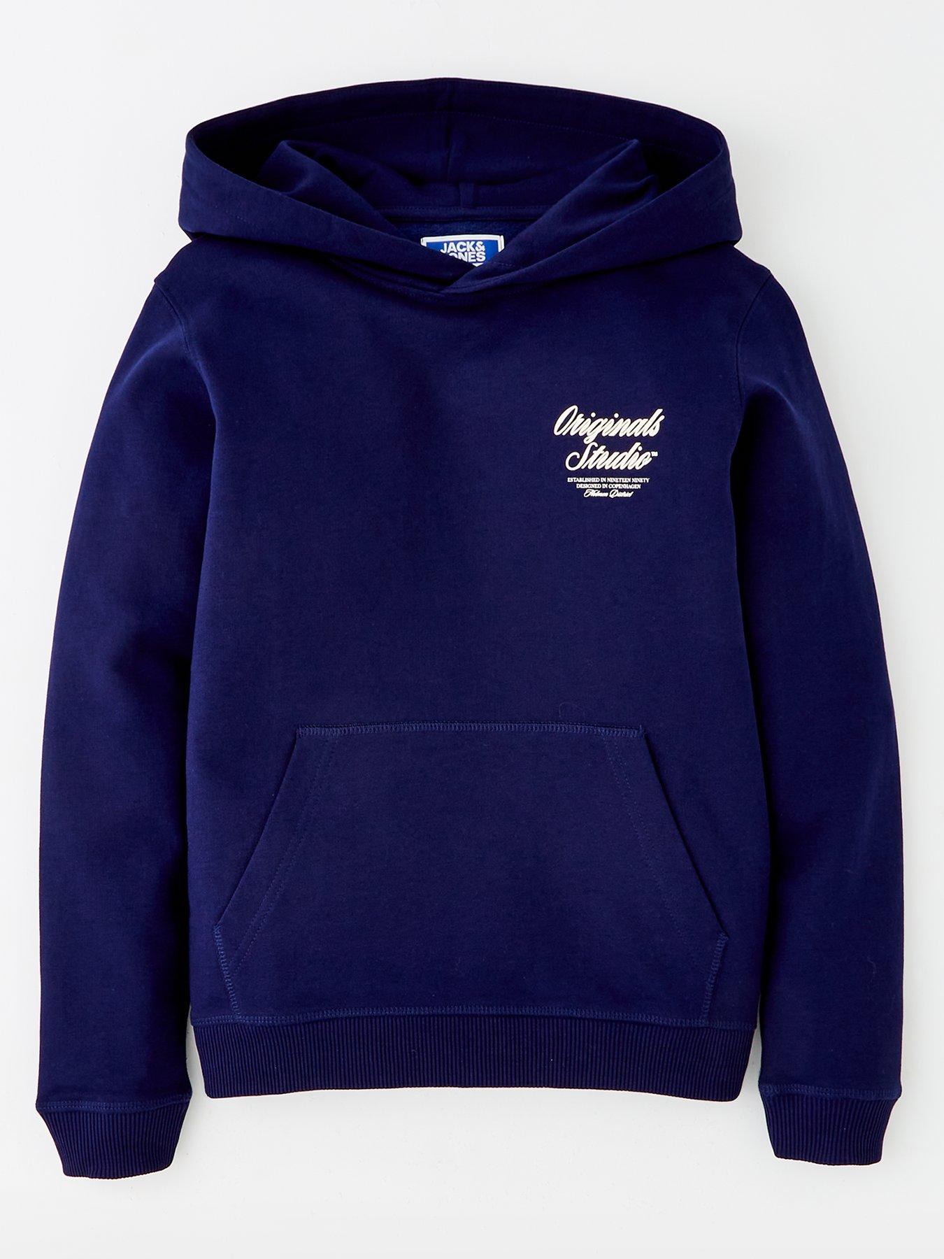 Image 1 of 4 of Jack & Jones Junior Boys Typo Print Hoodie - Blue