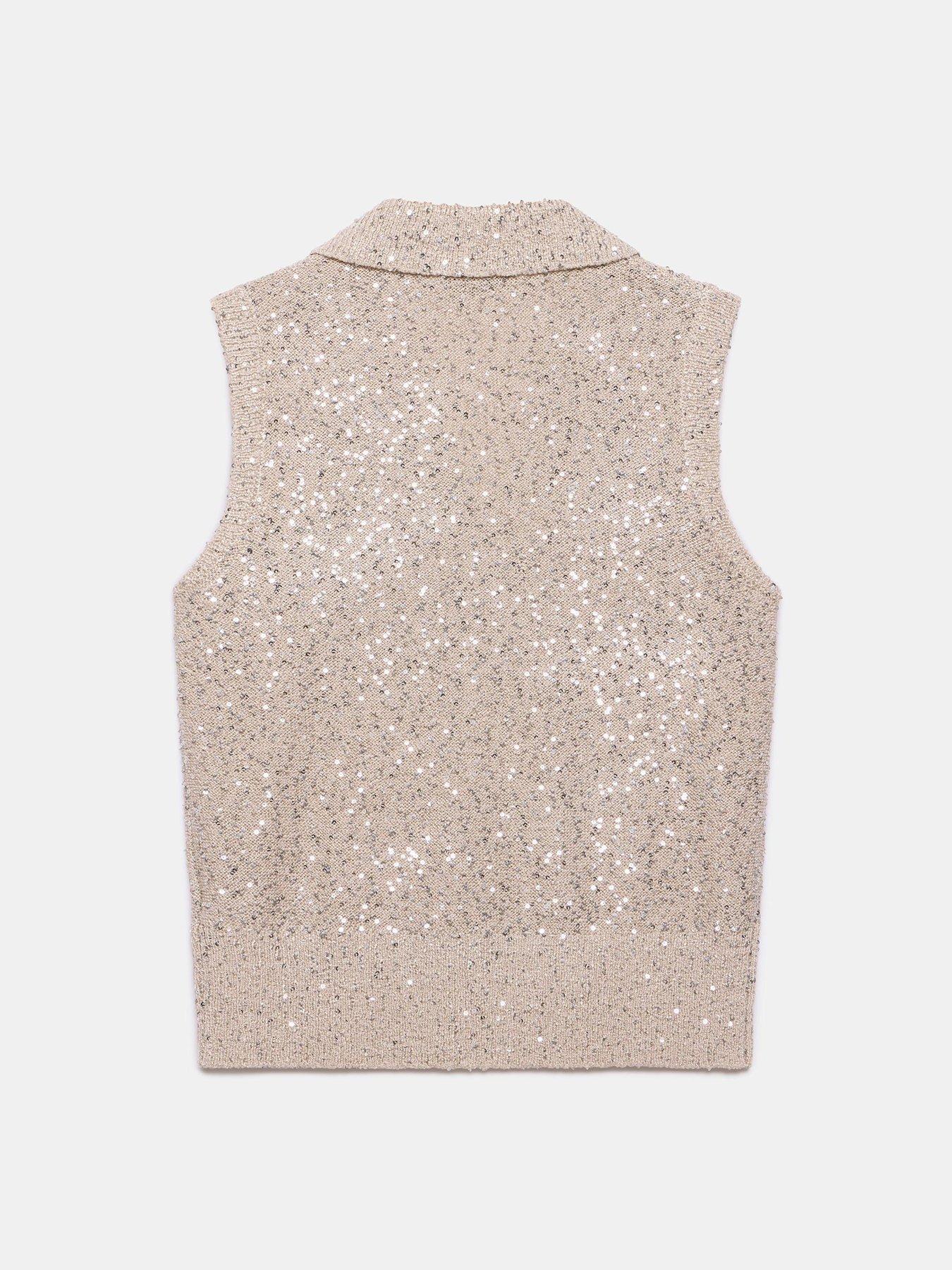  image of mint-velvet-neutral-sequin-polo-top-cream