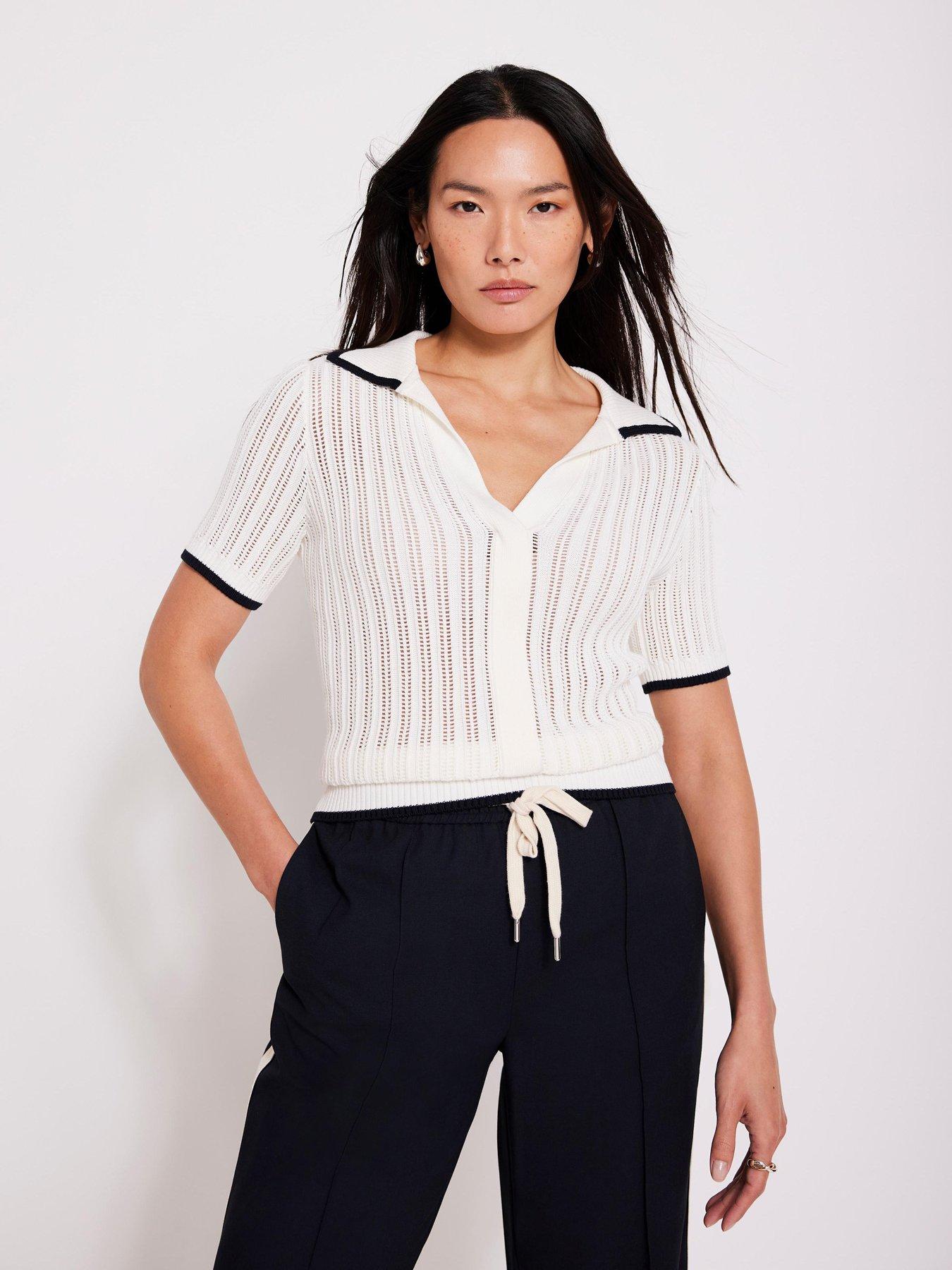 undefined Ivory Cotton Blend Polo Top - White