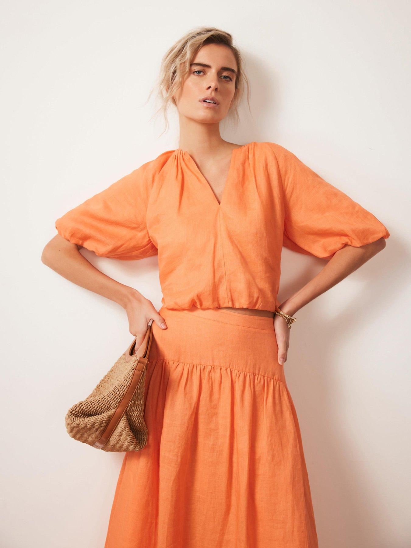 undefined Puff Sleeve Top - Orange
