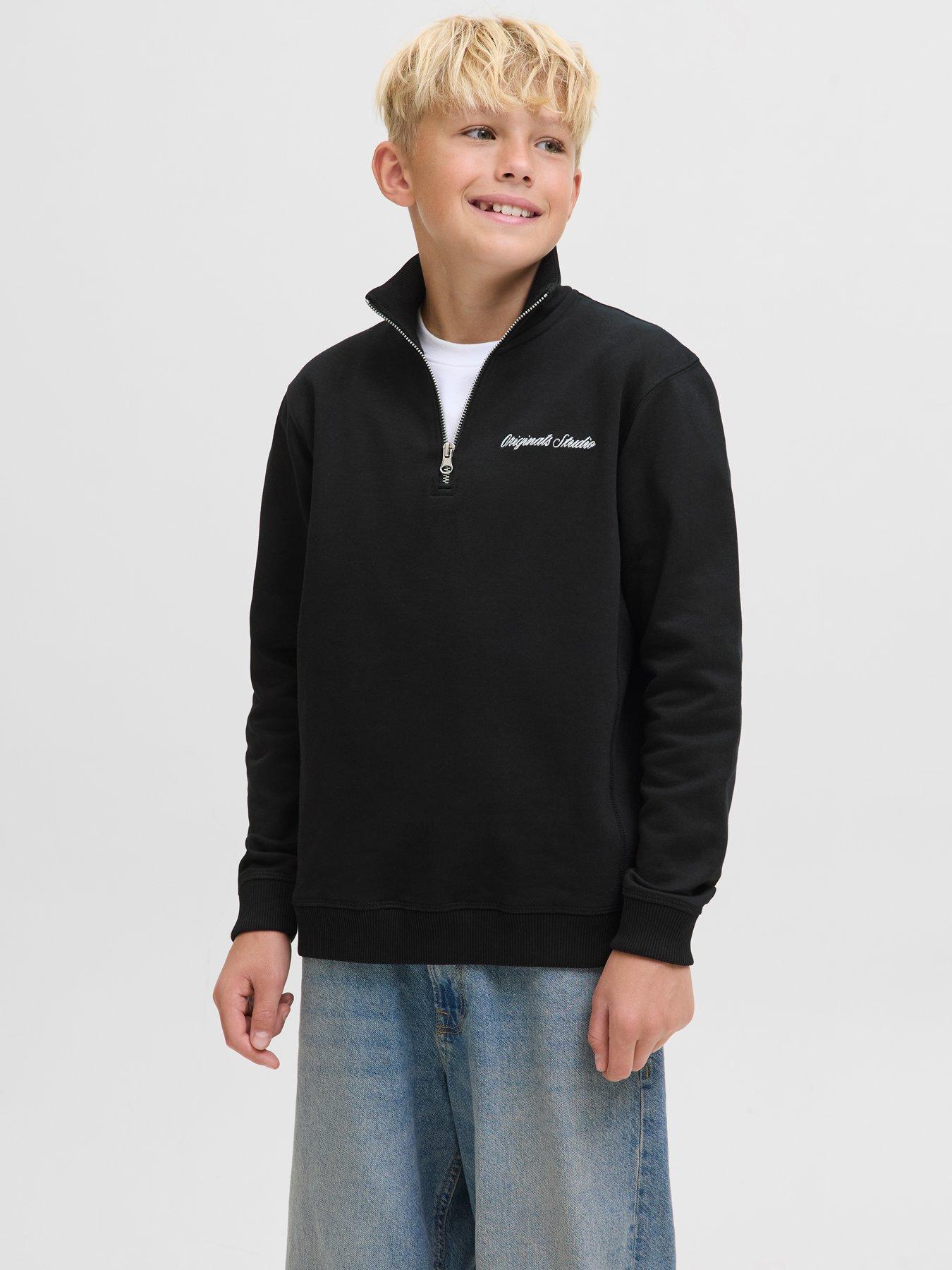 undefined Boys Embroidered Half Zip Sweat - Black