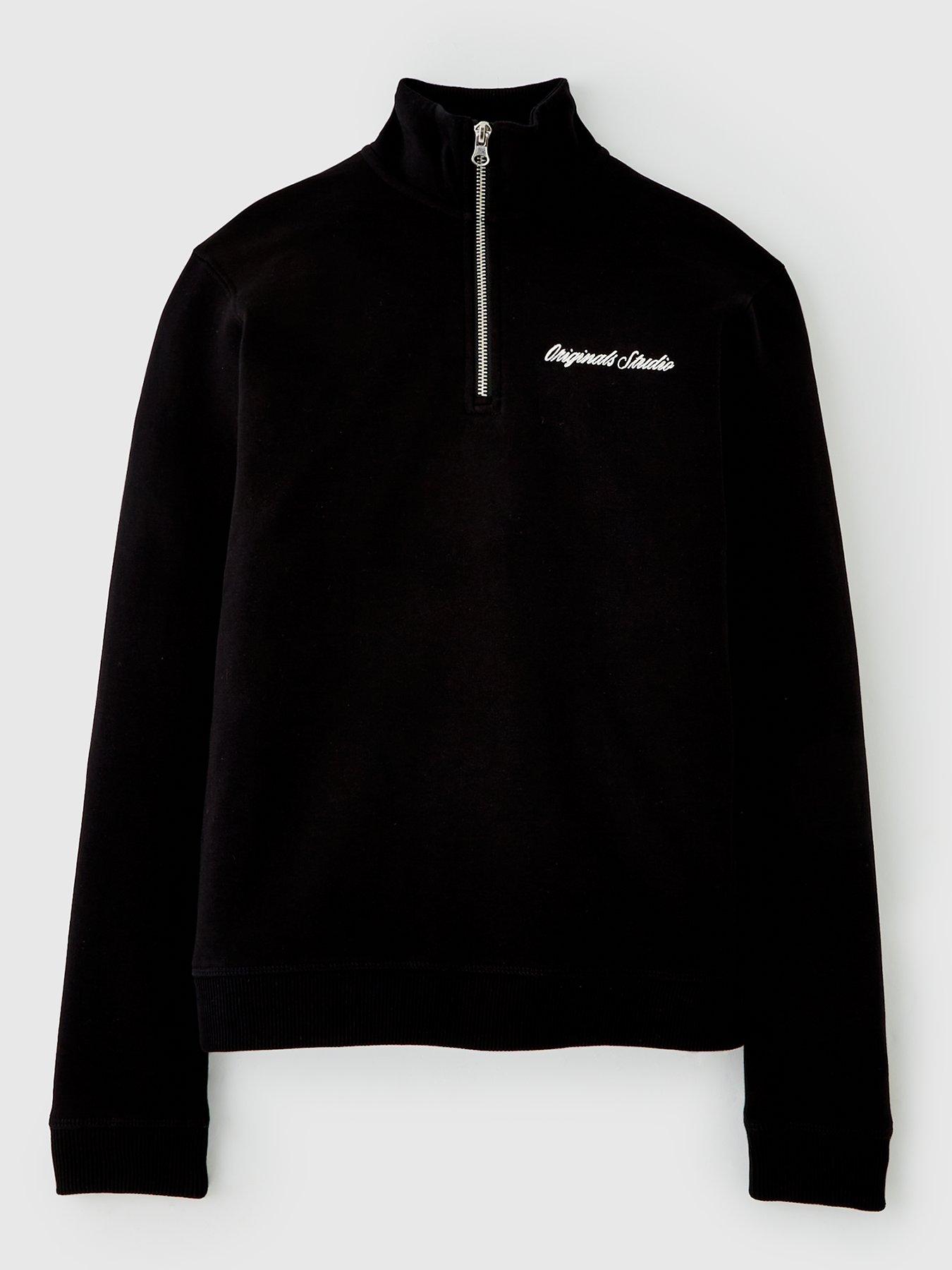 undefined Boys Embroidered Half Zip Sweat - Black