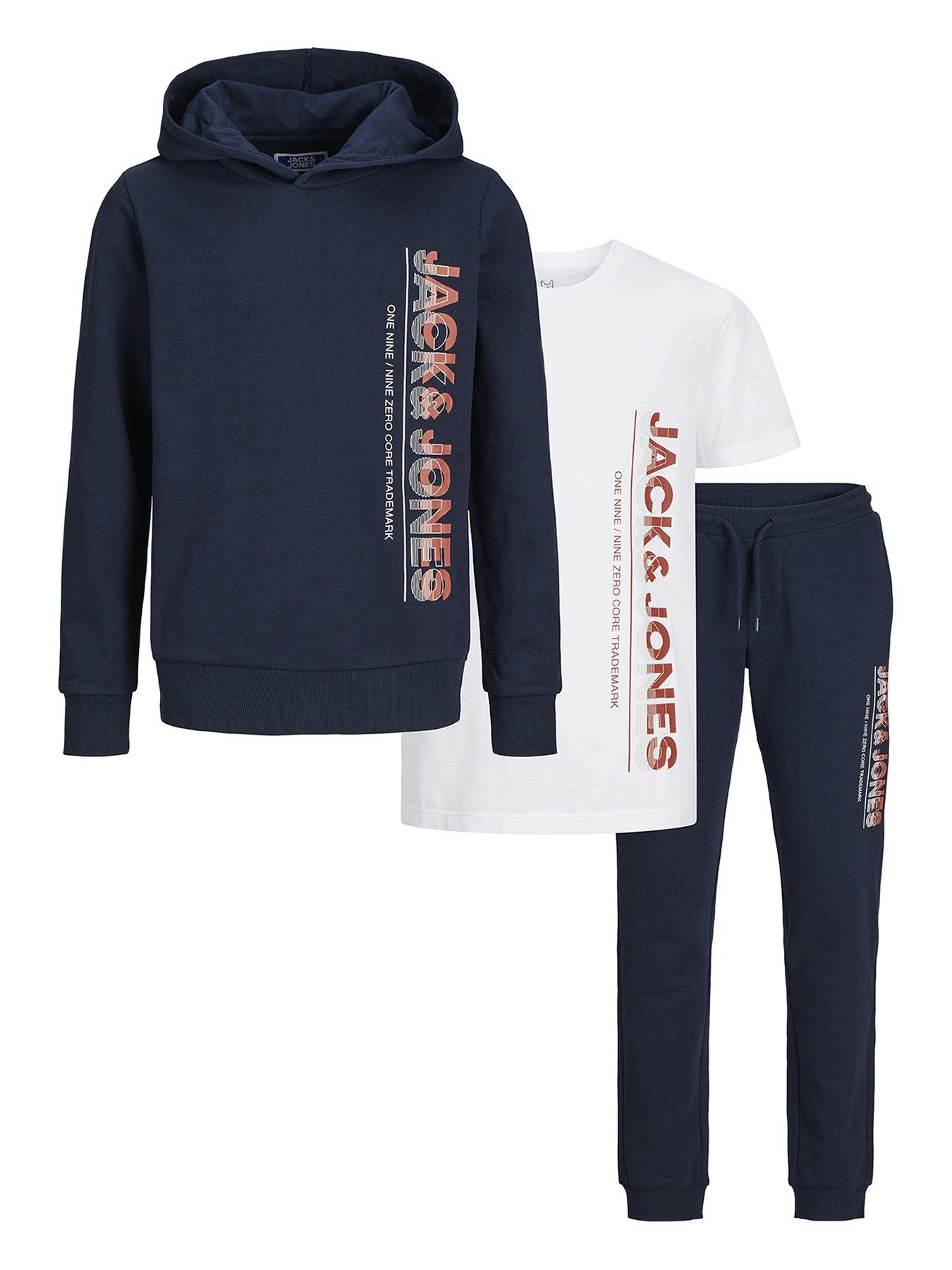 undefined Boys Structure 3 Piece Hoodie, T-shirt Joggers Set - Navy