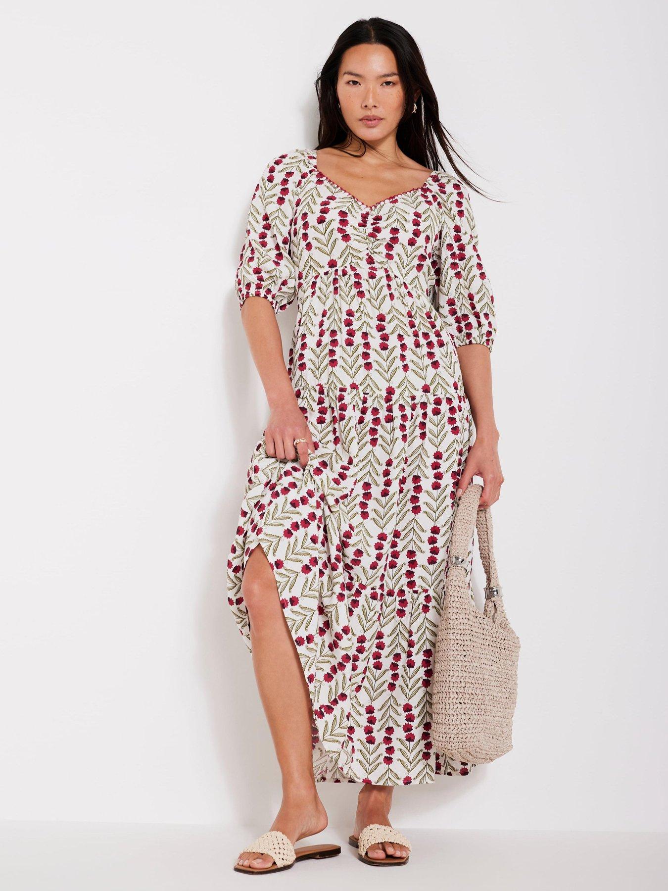 undefined Floral Print Boho Maxi Dress - Cream