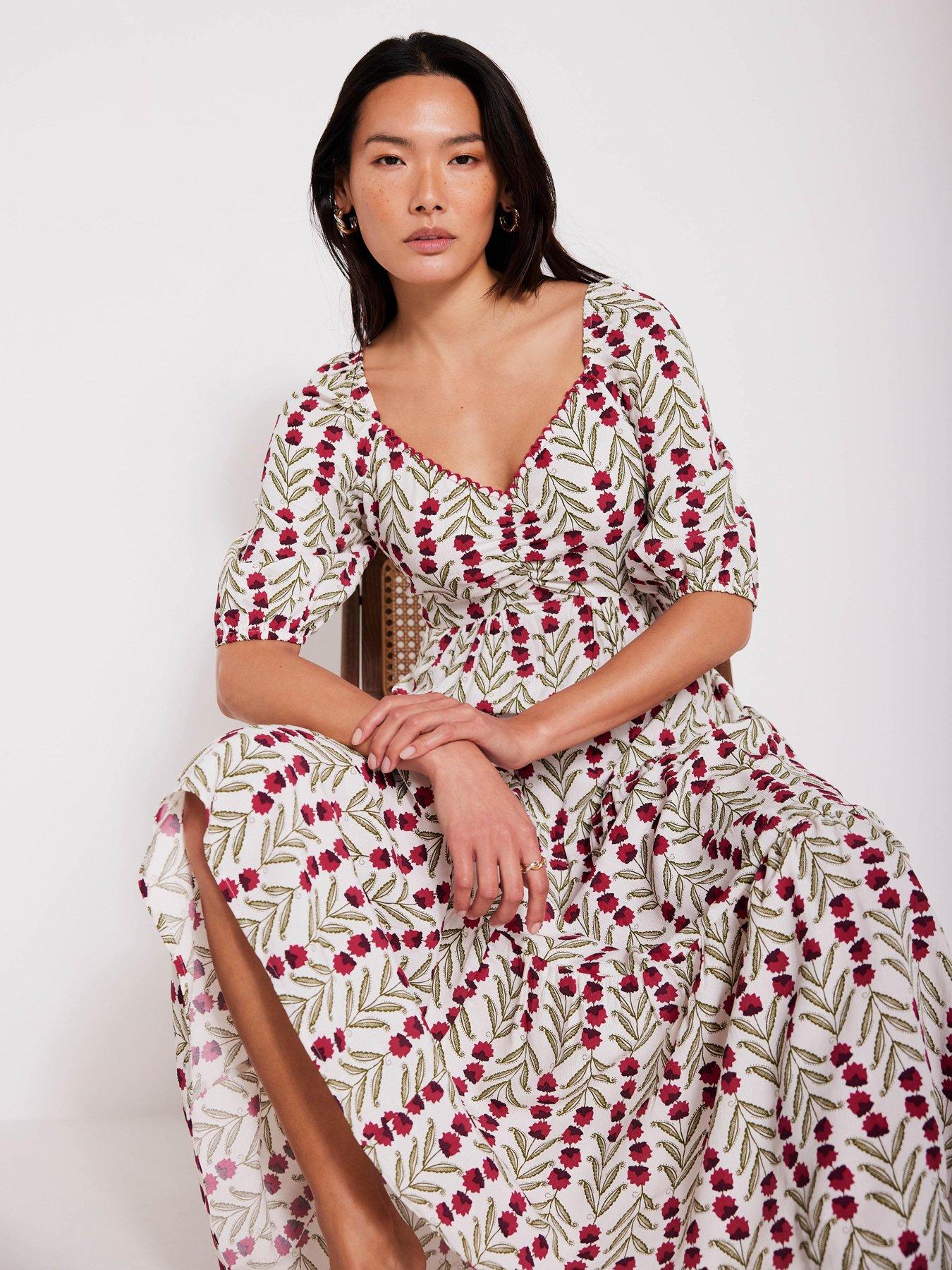 mint velvet boho maxi dress Floral Print - Cream tiered ruffle hemline with #hasen-tan-leather Modelyn Elegant White Birthday Size:US 10.5 / EU 41.5