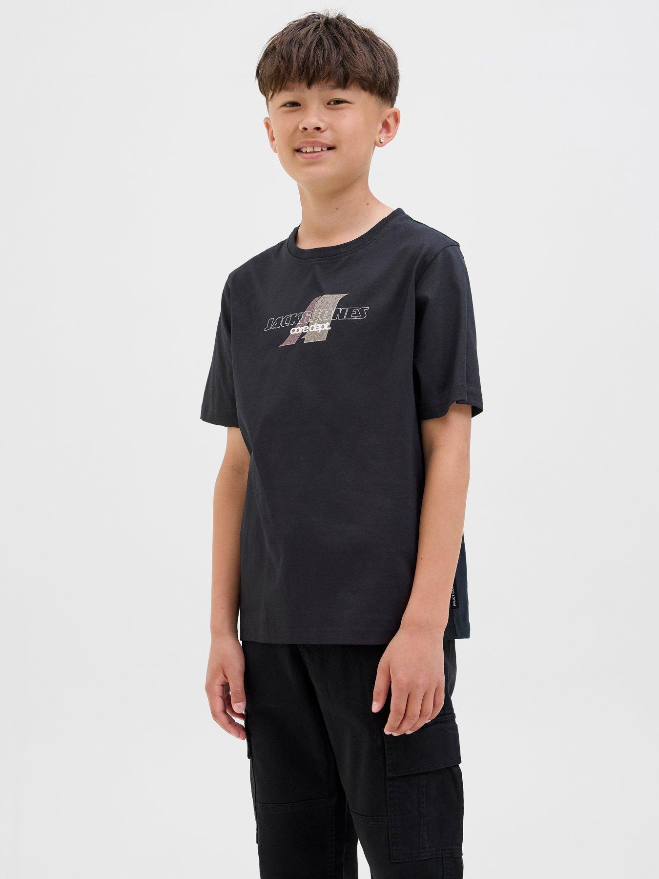 Jack & Jones Junior Boys Tier Front Print Short Sleeve T-shirt - Black