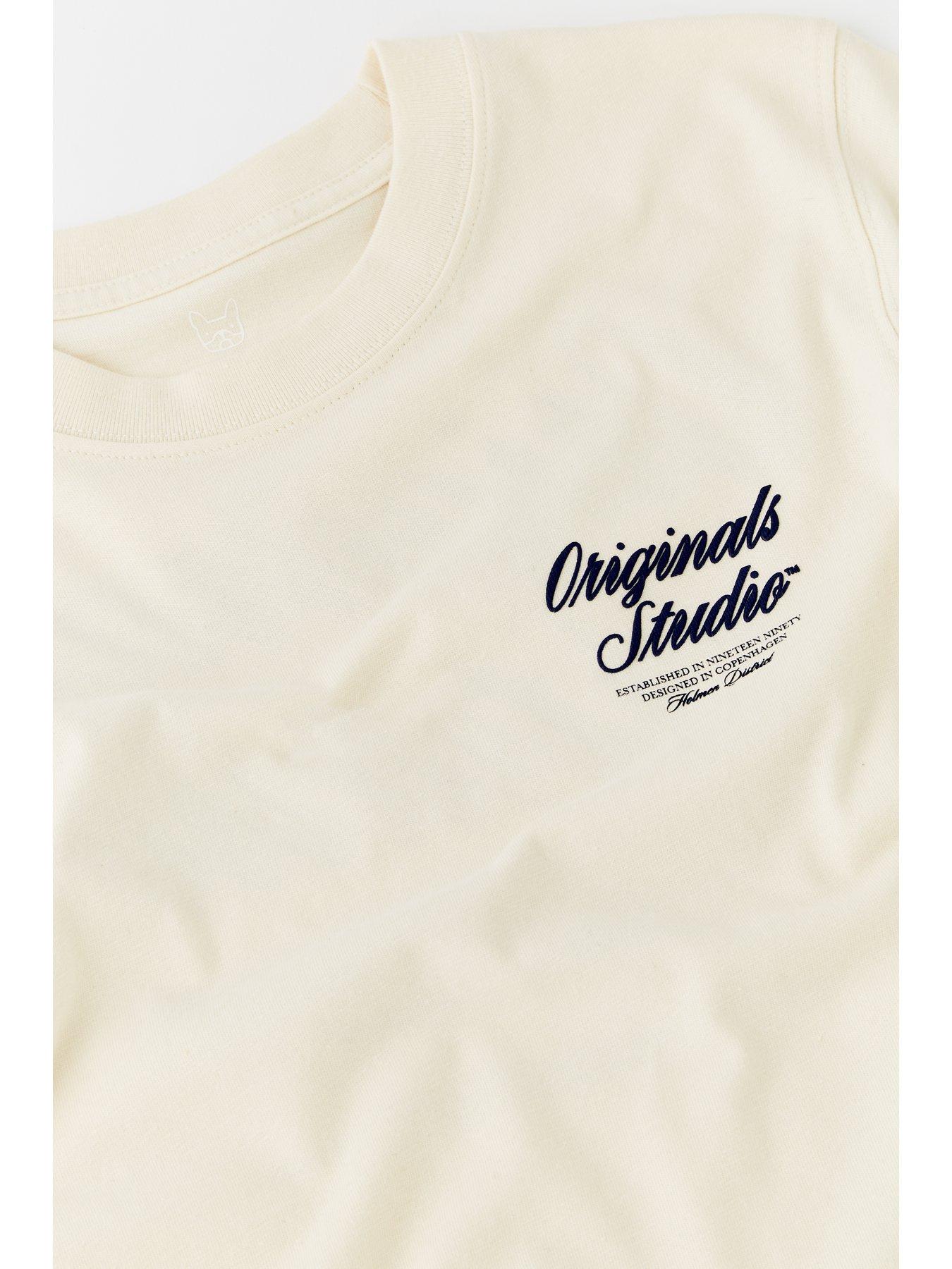  image of jack-jones-junior-boys-typo-back-print-short-sleeve-t-shirt-light-cream