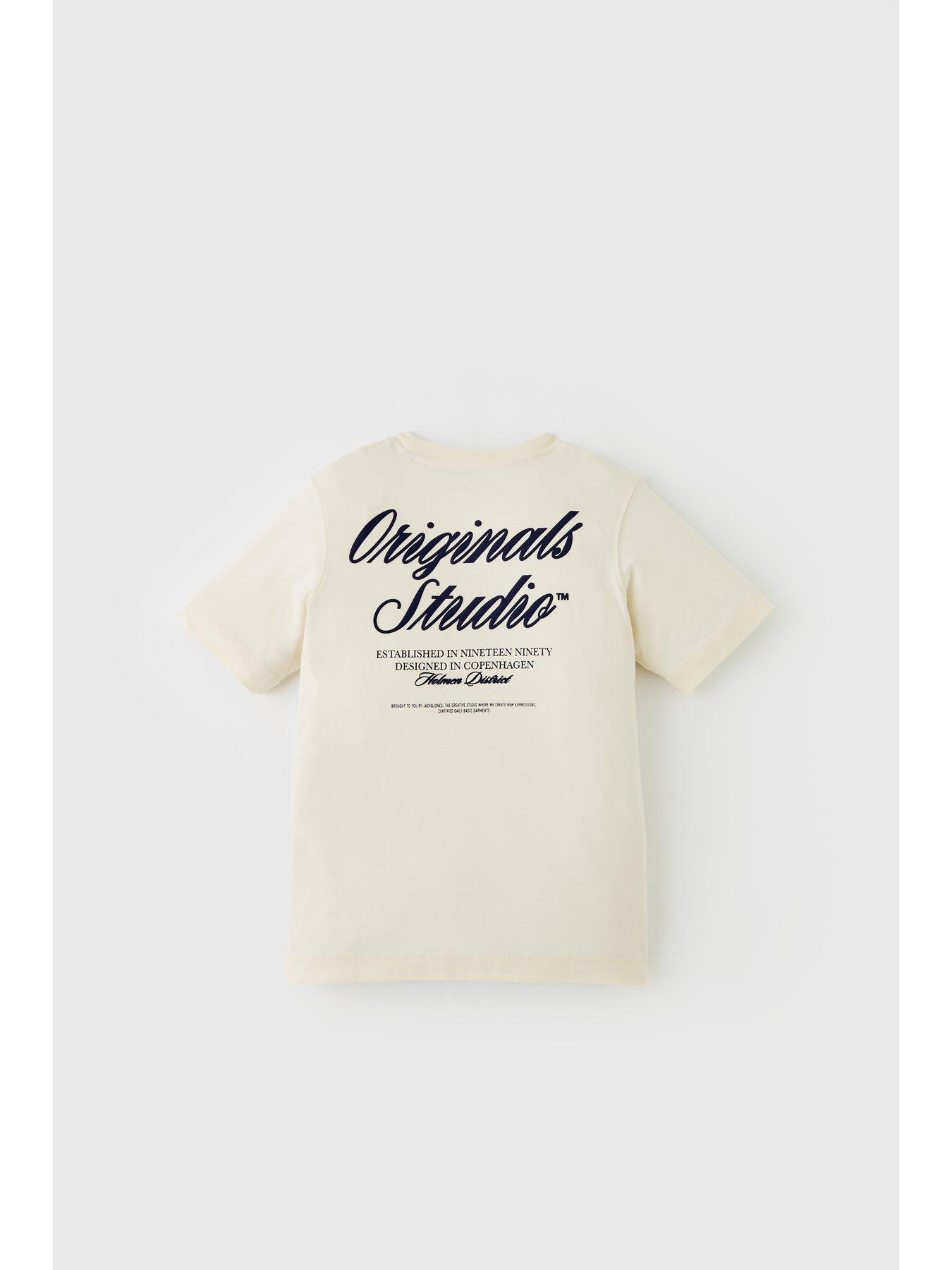  image of jack-jones-junior-boys-typo-back-print-short-sleeve-t-shirt-light-cream